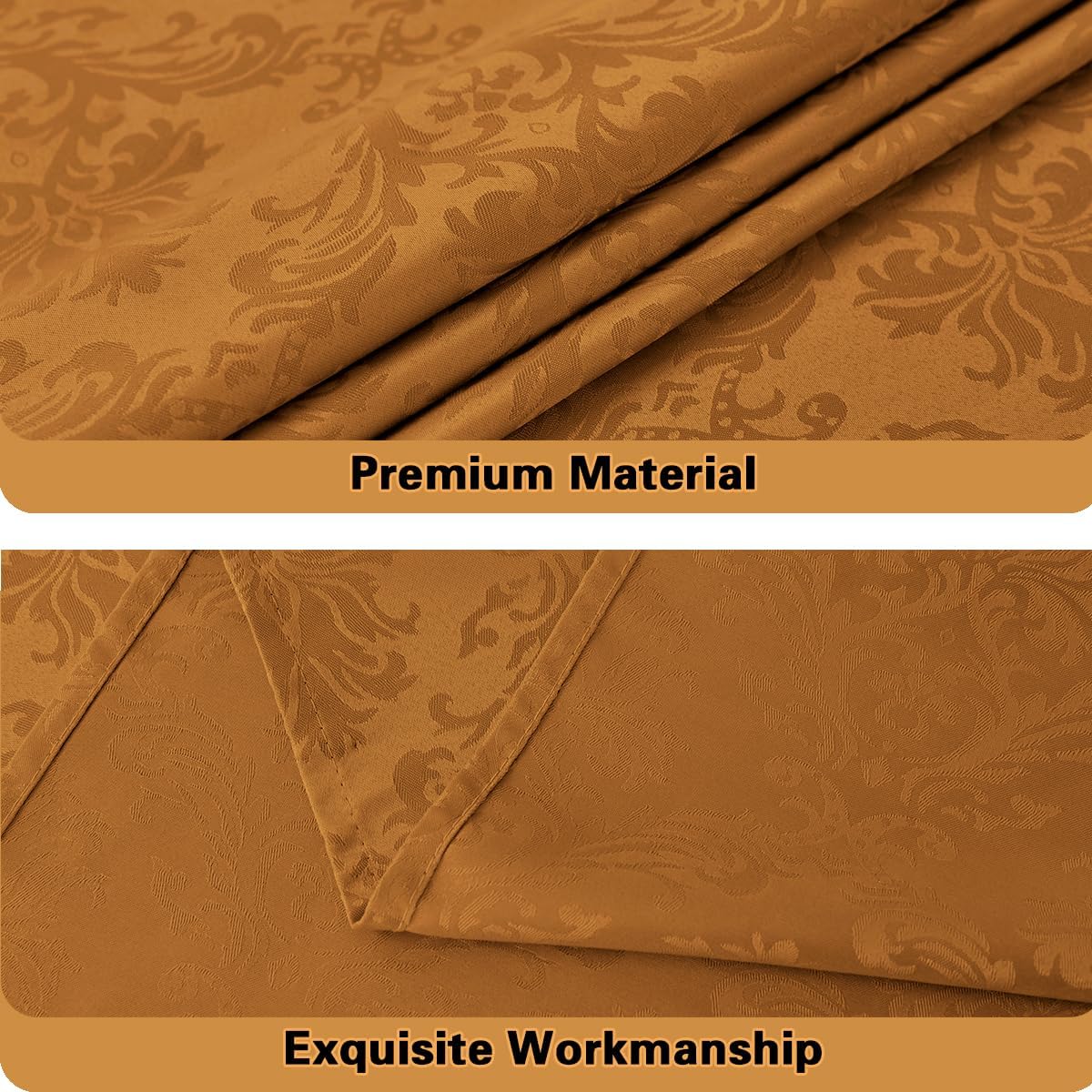 SASTYBALE Fall Tablecloth Square 52 x 52 Inch Spill Proof Washable Autumn Jacquard Damask Card Table Cloth, Polyester Fabric Table Cover for Thanksgiving, Harvest, Holiday, Brown/Amber