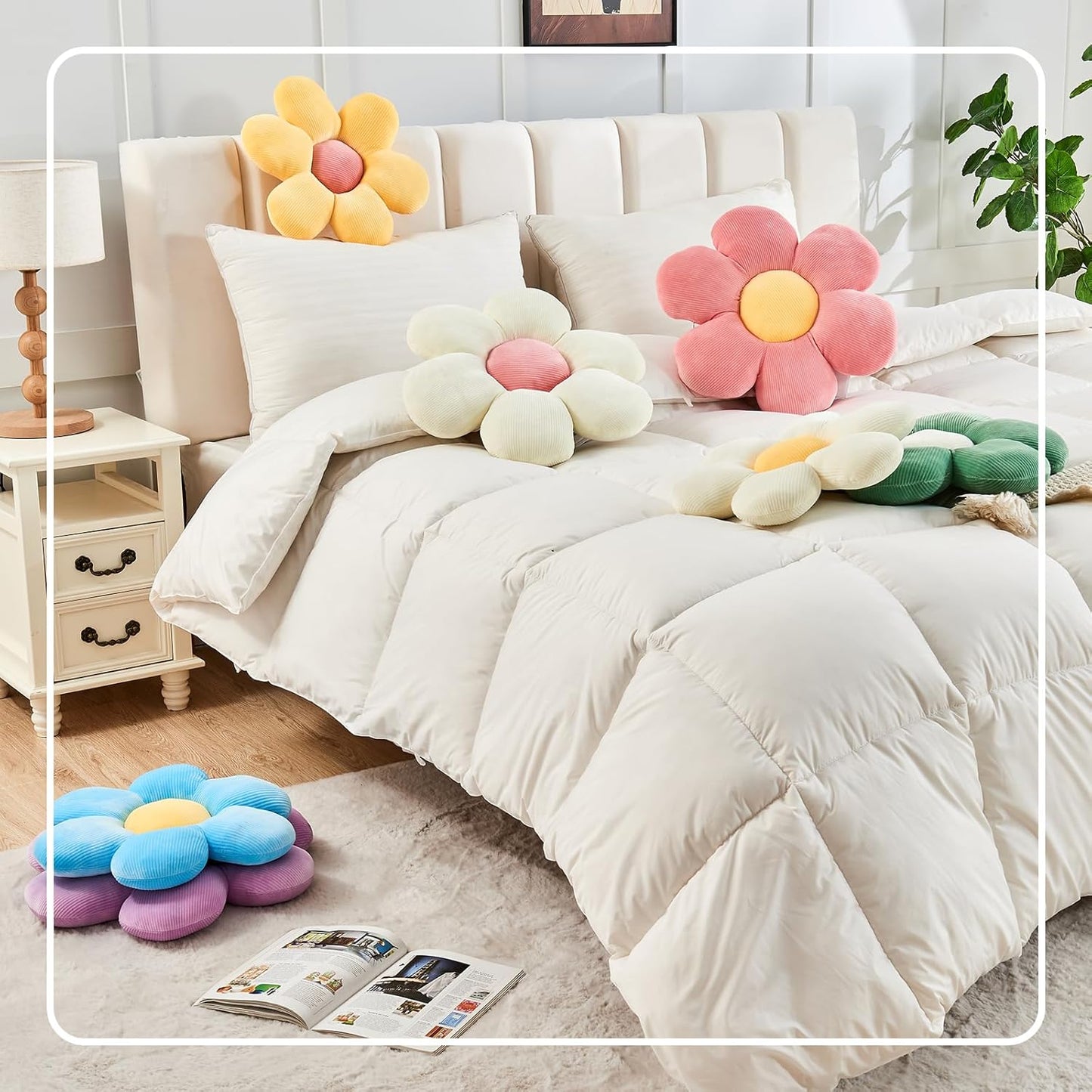 Blue Flower Pillow, 14.9" Cute Flower Shaped Floor Pillow, Aesthetic Floral Plush Daisy Decorative Throw Pillows for Bed Sofa Couch