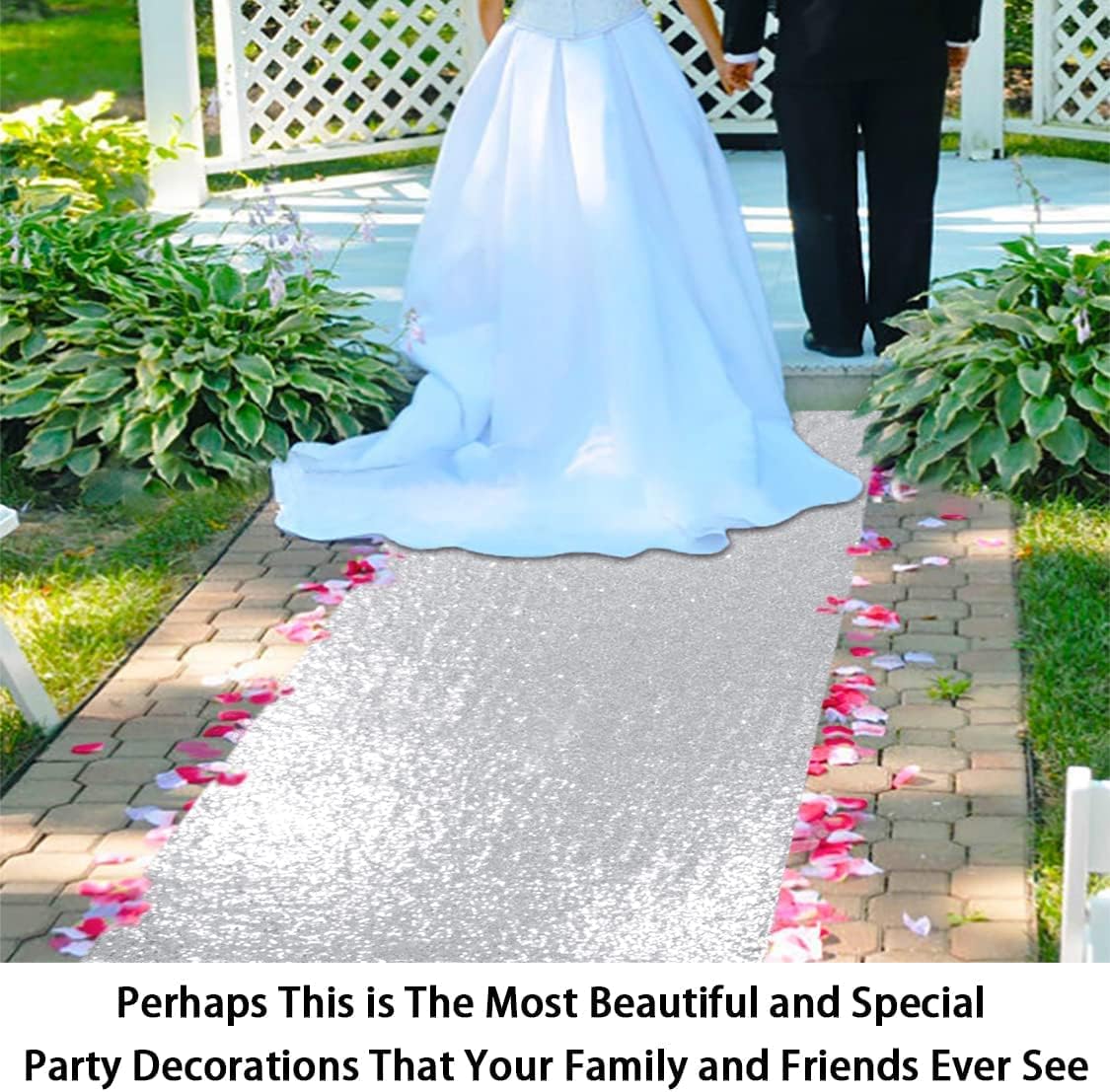 ShinyBeauty 4Ft x 20Ft Silver Sparkly Wedding Aisle Runner - Ideal for Prom, Beach & Outdoor Weddings Floor Carpet Runner for Stairs Decoration