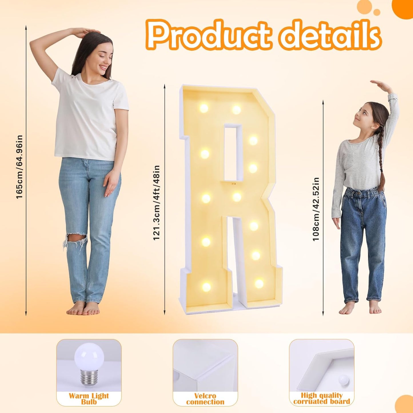 4ft Marquee for Letters R, Large Light up Letters 4ft, Multifunctional Large Marquee for Letters 4 Feet Tall for Party Decorations, Letter Balloons, Wedding Decor, Proposal Decorations (Letters R)