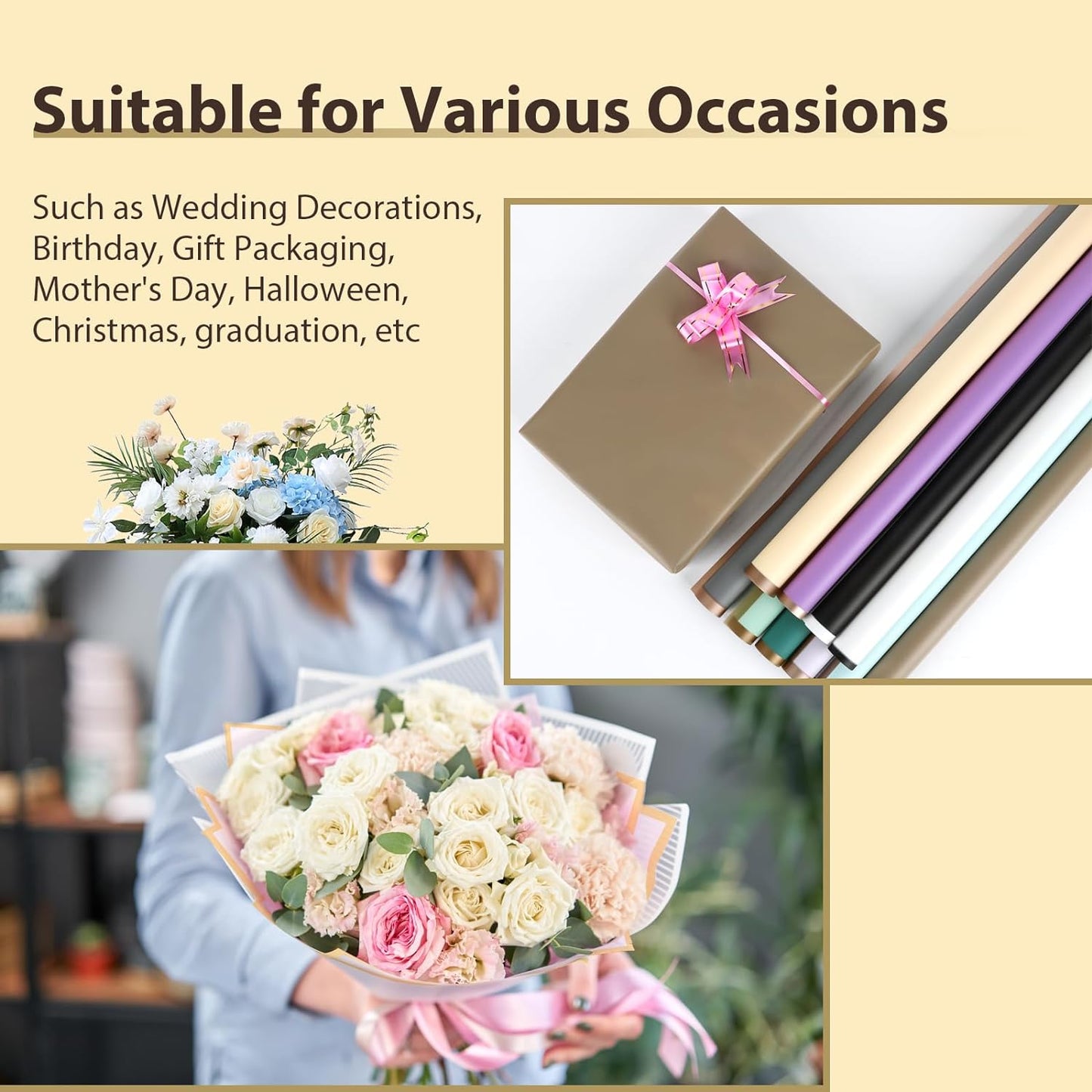 NESCCI 20 Sheet Flower Wrapping Paper - Waterproof Floral Bouquet Wrapping Paper, Florist Supplies Packaging Paper for Wedding Birthday Gift DIY (Lavender)