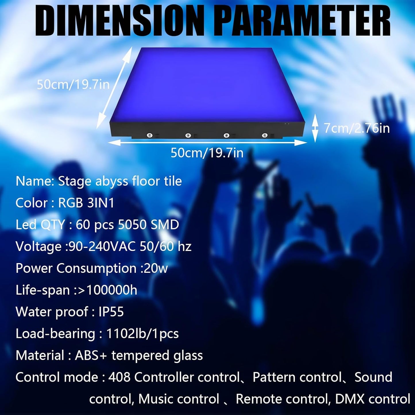Dance Floor Stage Lights Tempered Glass Infinity Mirror Panel 3D Effect Led Dance Floor for Wedding Party Customizable (RGB-Magnetic, 25PCS(8.2FTX8.2FT))