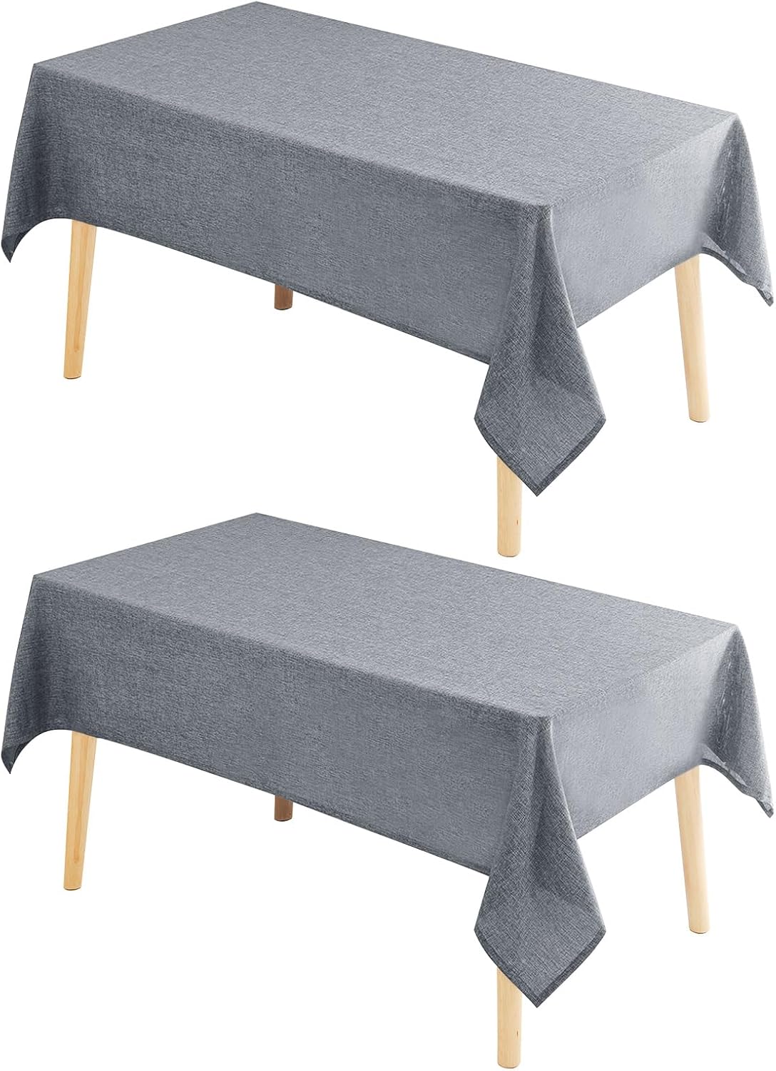 Hiasan 2 Pack Faux Linen Rectangle Tablecloth - Wrinkle and Stain Resistant Washable Table Cloth for Kitchen Dining Room Holiday Table Cover for Party Dinner, Grey, 54 x 120 Inch