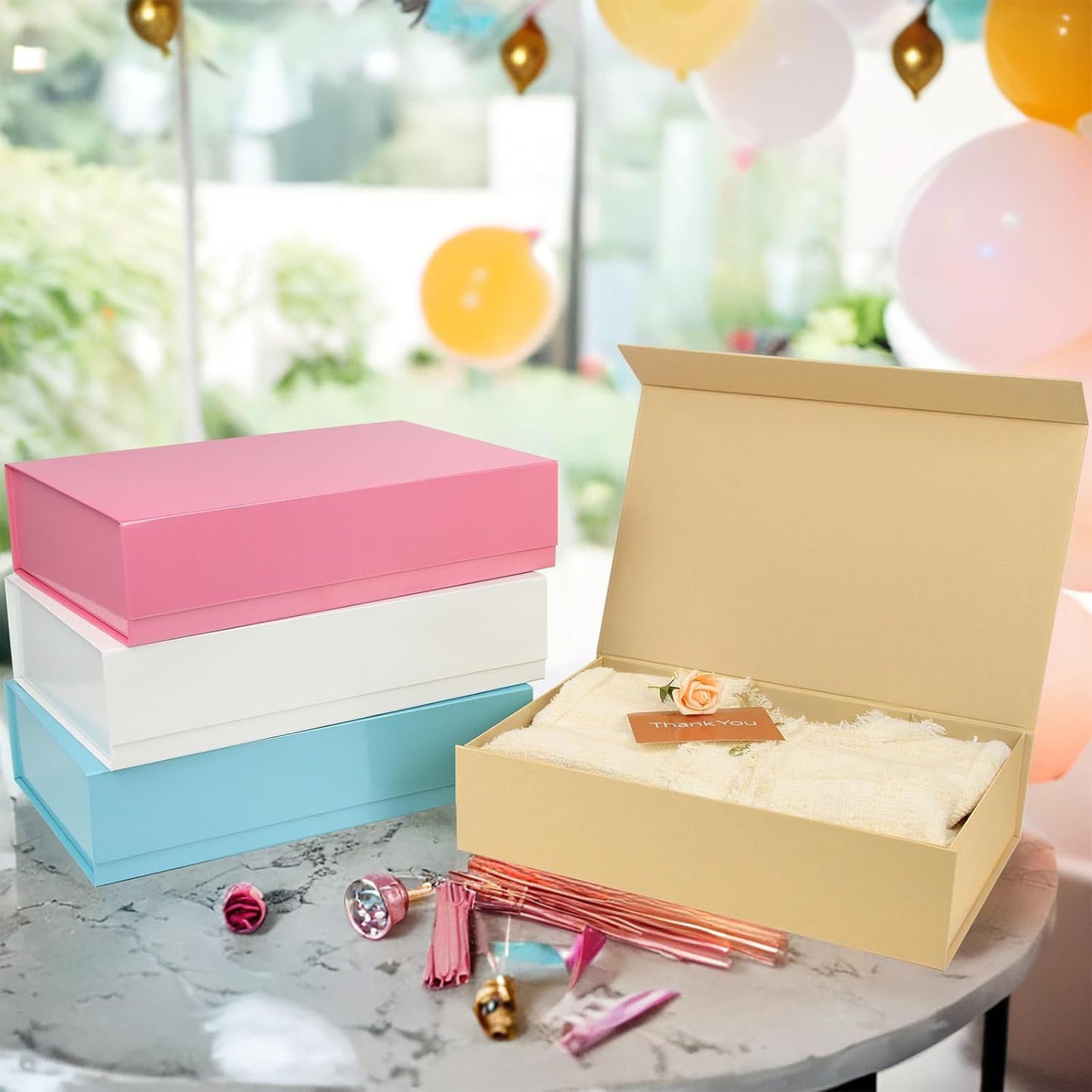 PACKHOME 6 Extra Large Gift Boxes 17.5x11.3x4.3 Inches, Sturdy Shirt Boxes with Magnetic Lids for Clothes and Large Gifts (Glossy Light Blue)