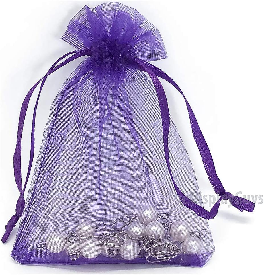 TheDisplayGuys 48-Pack 3x4 Purple Sheer Organza Gift Bags with Drawstring, Goodie Bags for Jewelry, Candy Bags, Treat Bags, Wedding Favors Small Mesh Bags
