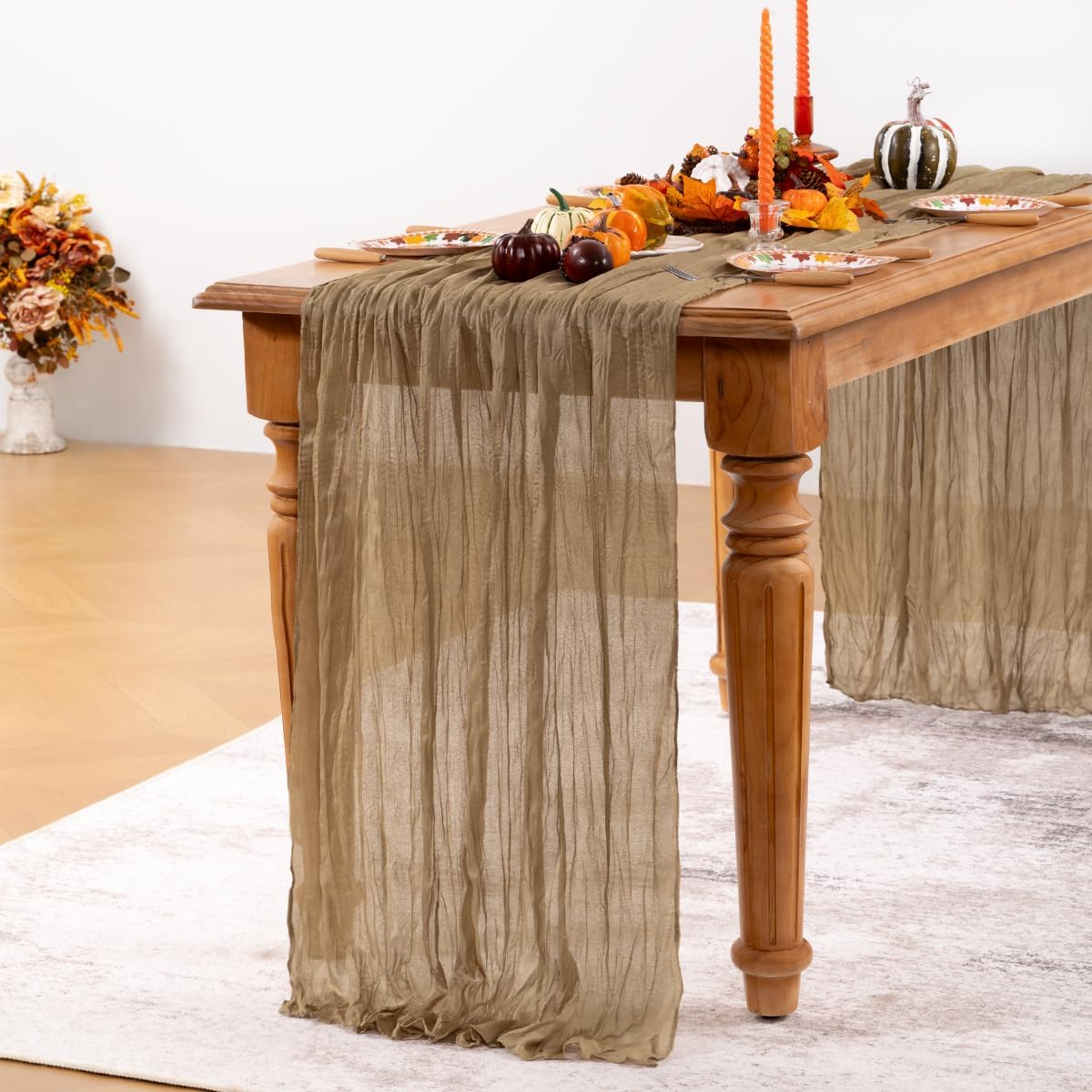 Nude Cheesecloth Table Runner 10 Pack Fall Table Runners Boho Gauze 120 Inches Coffee Cheese Cloth Fall Table Decorations for Thanksgiving Wedding Bridal Baby Shower Tea Party Decor