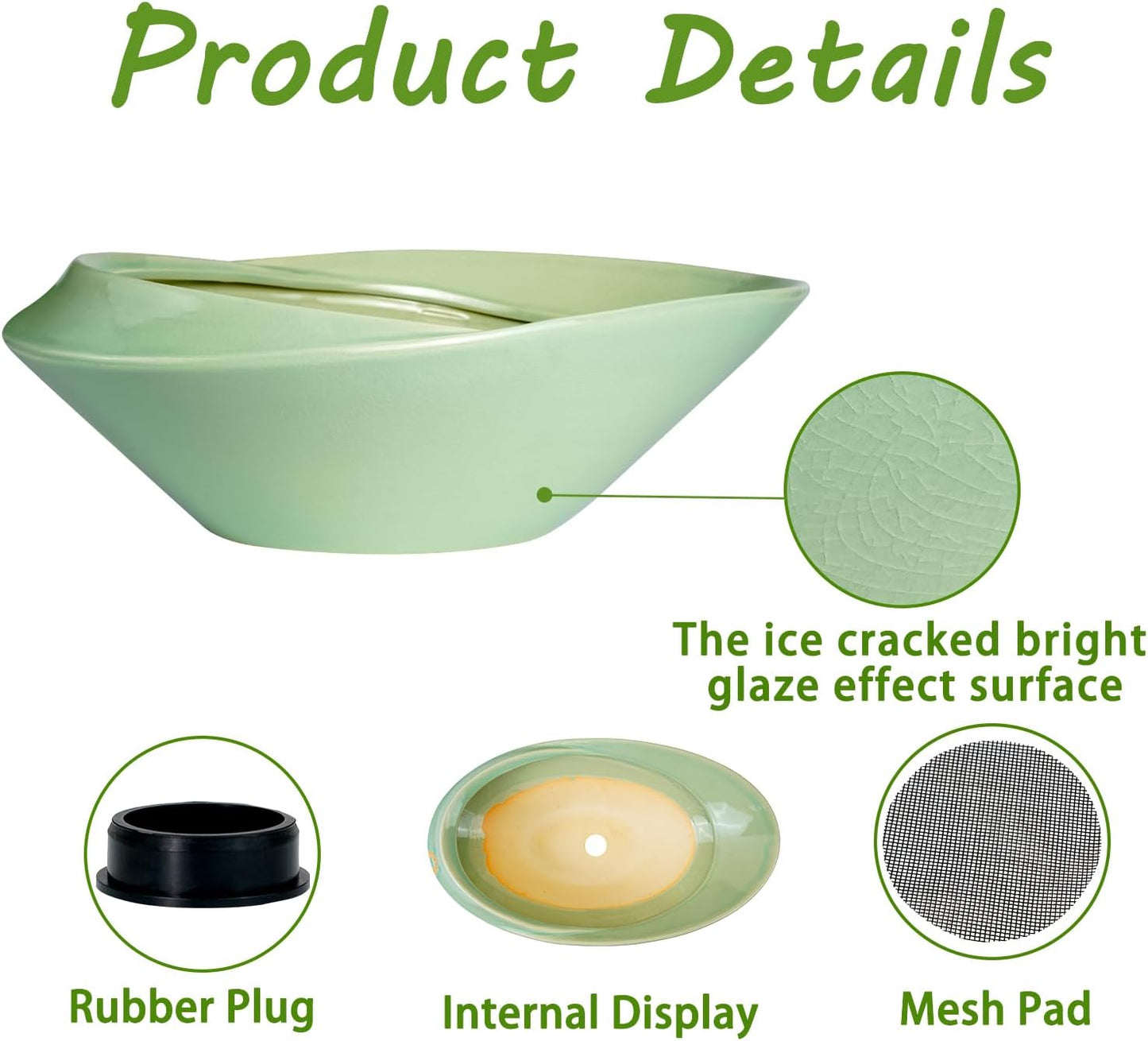 Ceramic Bonsai Pot - 18 Inch Planter with Drainage Hole Large Modern Bonsai Planter Decorative Succulent Flower Plant Pot for Indoor Plants Outdoor Green