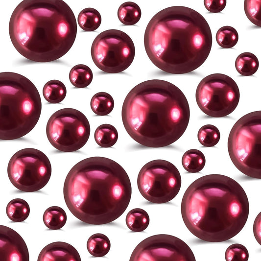 520Pcs WineRed Beads for Centerpieces Decor, Artifical Pearls Vase Filler, Large Beads for Makeup Brush, No Hole Round Pearl Beads for Wedding Birthday Christmas Party Home Decor(18mm 14mm 6mm)