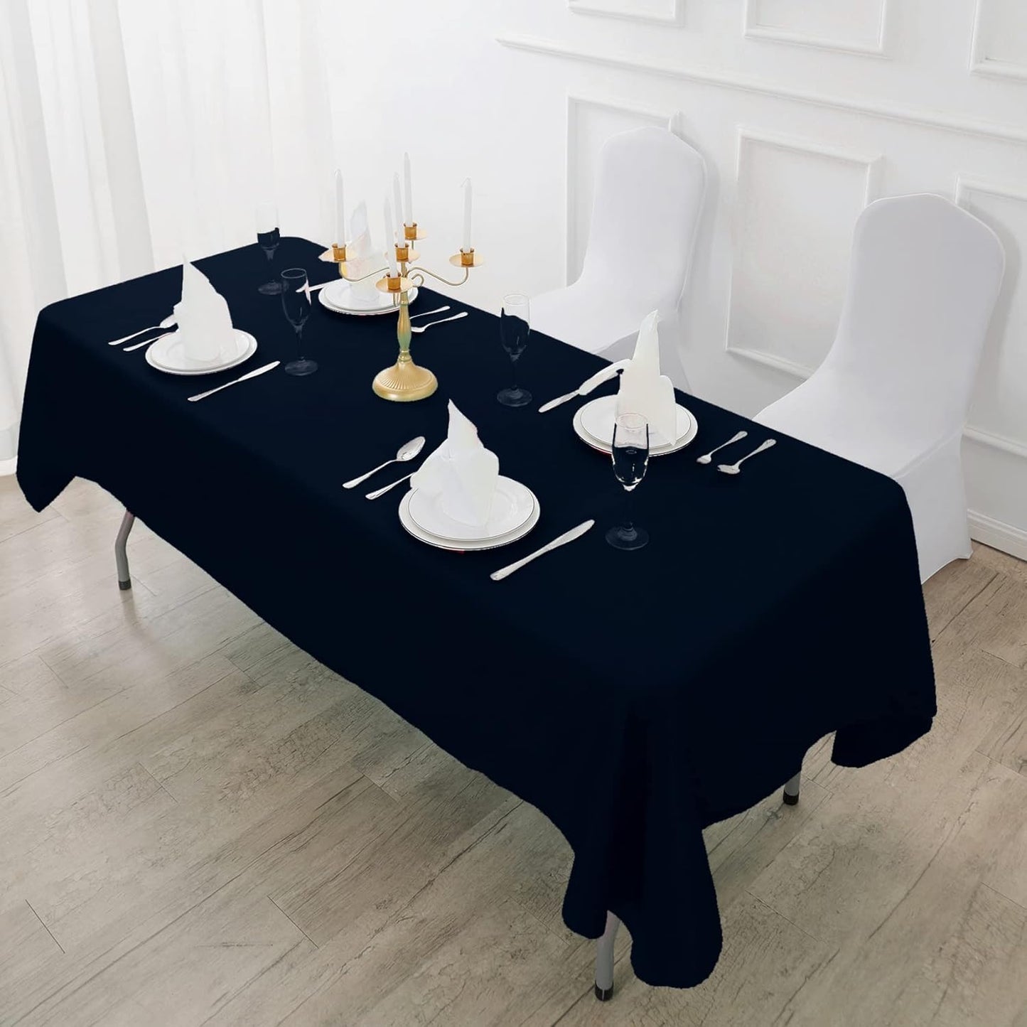 Fokitut 6 Pack Rectangle Tablecloth, 60x102 Inch, Stain Resistant and Wrinkle Polyester Table Cloth, Fabric Table Cover for Kitchen Dining, Wedding, Party, Holiday Dinner-Navy