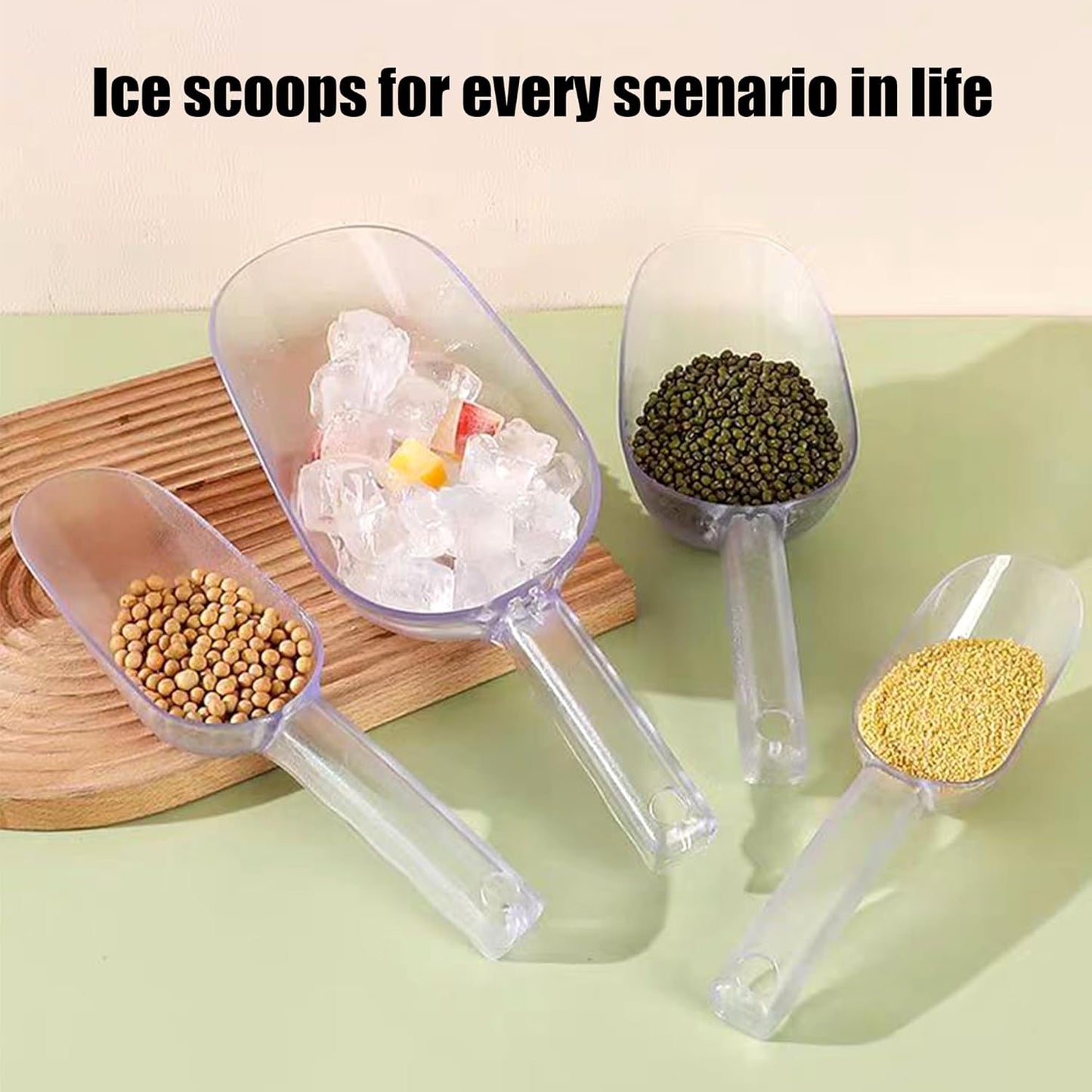 3PCS Clear Plastic Ice Scoop, 6 ounces Alec Ice Scoops, Kitchen Scoop for Ice Bucket Ice, Popcorn, Coffee Beans, Flour (6 oz.)