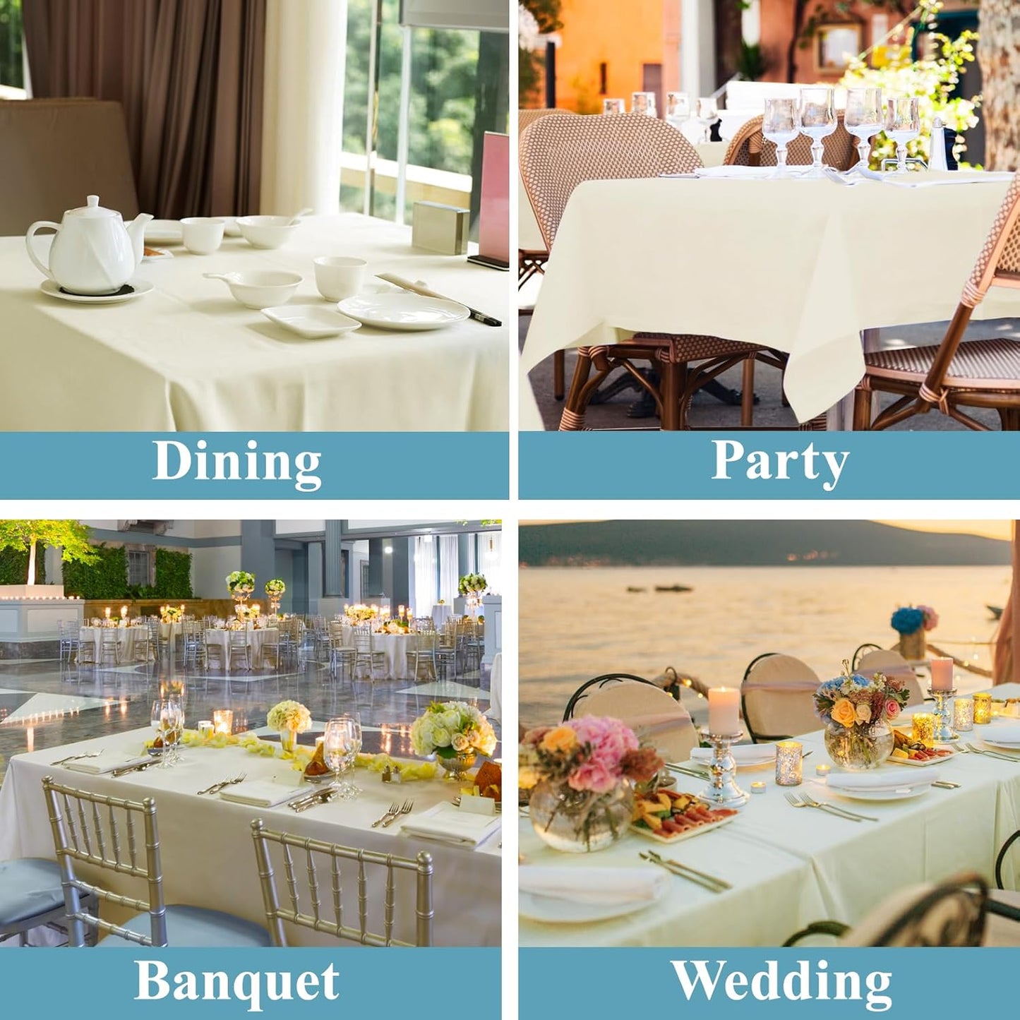 VidaFete Tablecloth 2 Pack 90 * 132inch Rectangle Table Cloth Polyester, Stain Wrinkle Resistant Polyester Dining Table Cover for Kitchen Dinning Party Wedding Rectangular Buffet Decoration(Ivory)