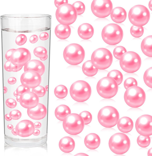 100PCS Pink Faux Pearls Beads for Centerpiece Vases, Vase Filler Faux Pearls, No Holes Filler Beads for Party Anniversary Valentine's Day Wedding Table Decor, 14/20/30mm