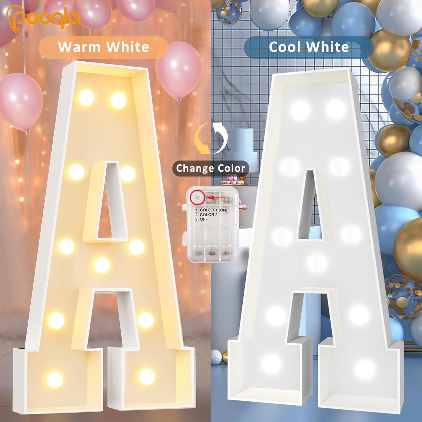 Pooqla 4 FT Marquee Light Up Letters, Cool White and Warm White Marquee Letter 4 Feet Tall, Giant LED Sign Big Mosaic Letter G for Balloons Birthday Party Anniversary Wedding Decorations