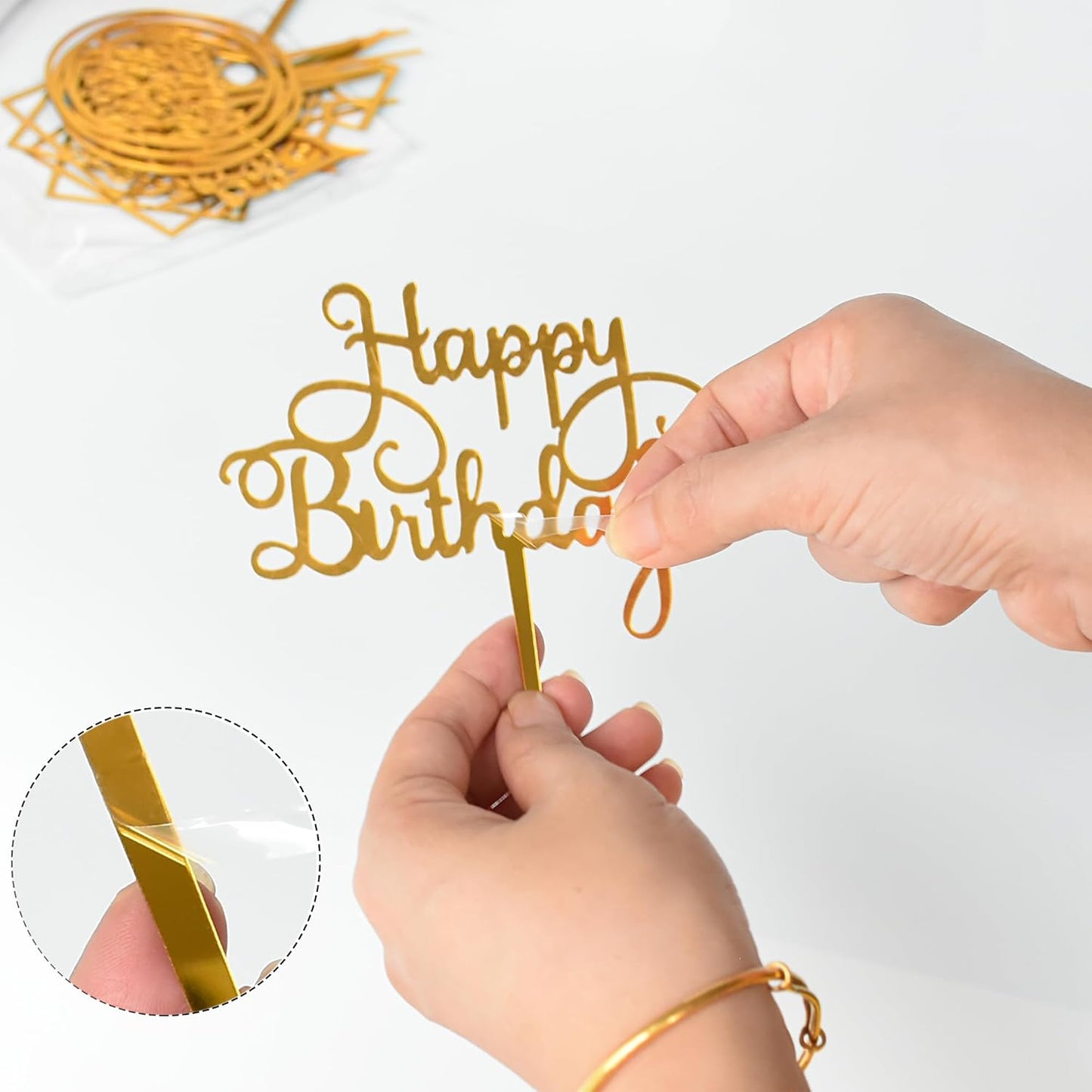 12 Pack Multi Styles Birthday Cake Topper Set, Acrylic Cake Bunting Decor Birthday Cake Picks Party Decorations Supplies(Silver)