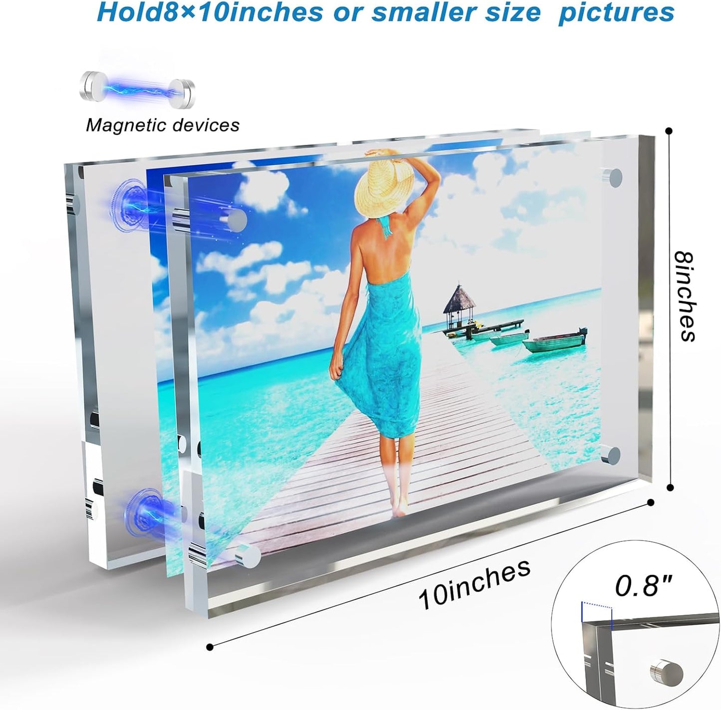 8x10 Inches Acrylic Picture Frames 1 Pack, Double Sided Magnetic Photo Frames,Free Standing on Desk or Table Clear Picture Frames