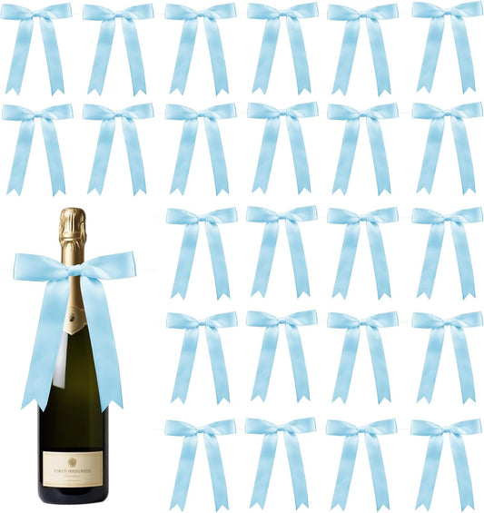 30 Pcs Satin Sky Blue Bows with Twist Tie, 5x7 Inchfor Gift Wrapping Cake Treat Bags Craft DIY Gift, Birthday Decorations, Balloons & Garland Home Decor