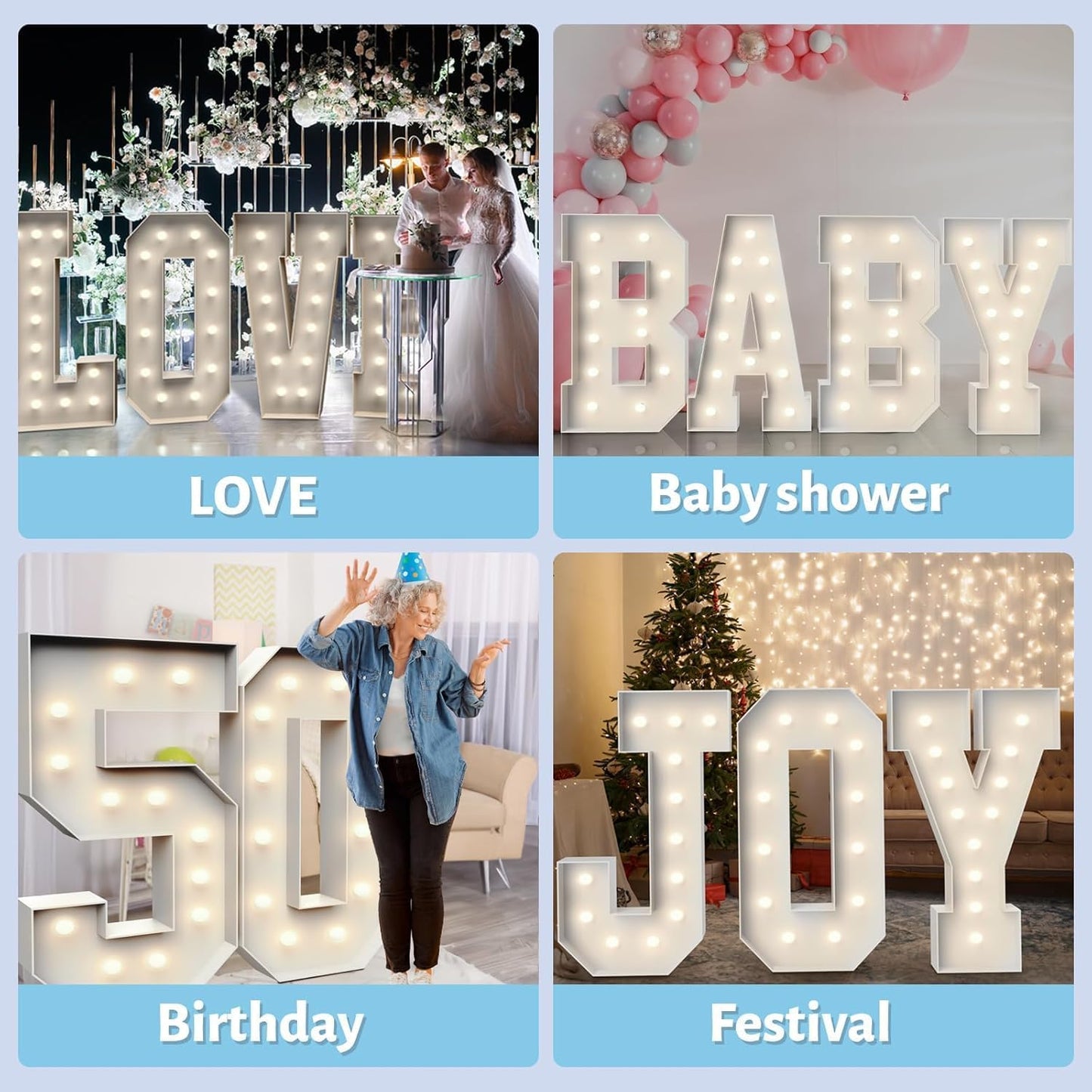 4FT Marquee Light Up Numbers 2,Party Decoration Large Marquee Light Up Letters with Weighted Water Bag,Pre-cut Foam Board Set Can Be Used for Birthdays,Weddings,Baby Anniversaries