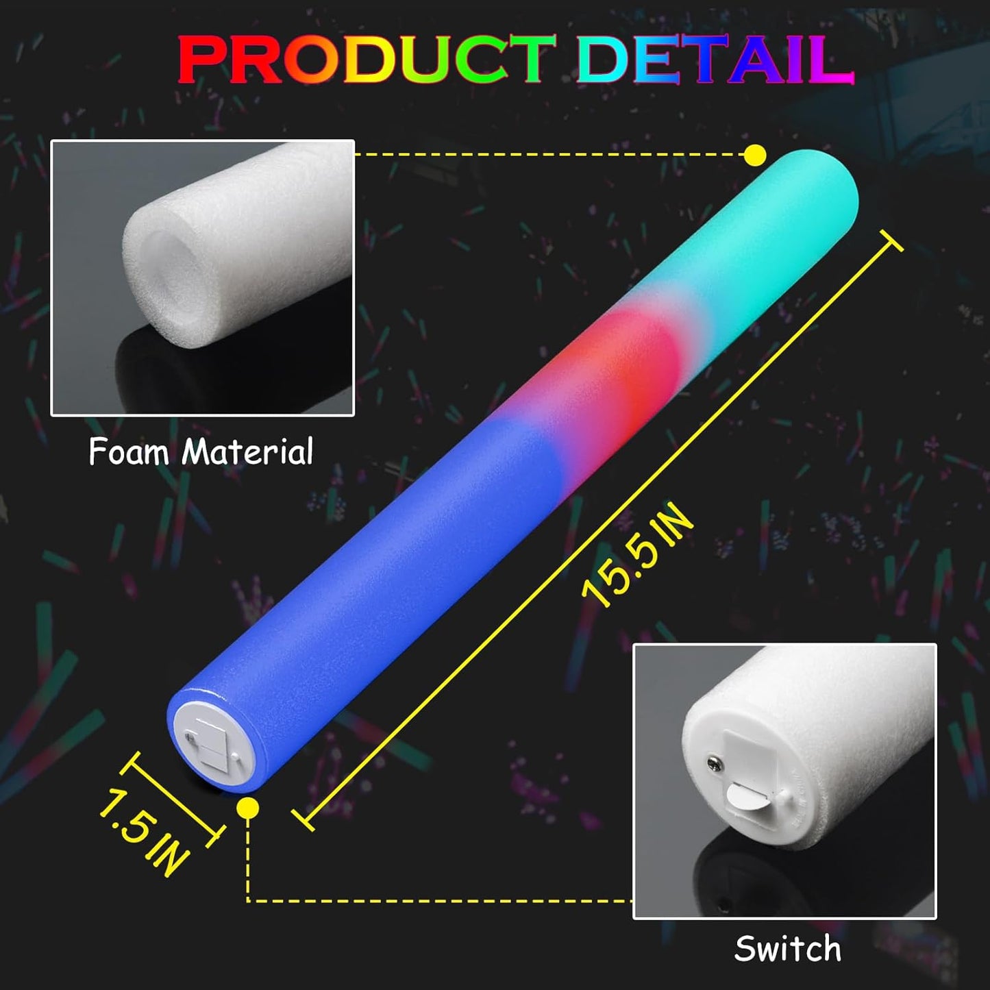105 Pcs Foam Glow Sticks Bulk, LED Light Up Foam Sticks, Glow in the Dark Party Supplies for Wedding Halloween Birthday Christmas Rave Party Favors 3 Flash Modes