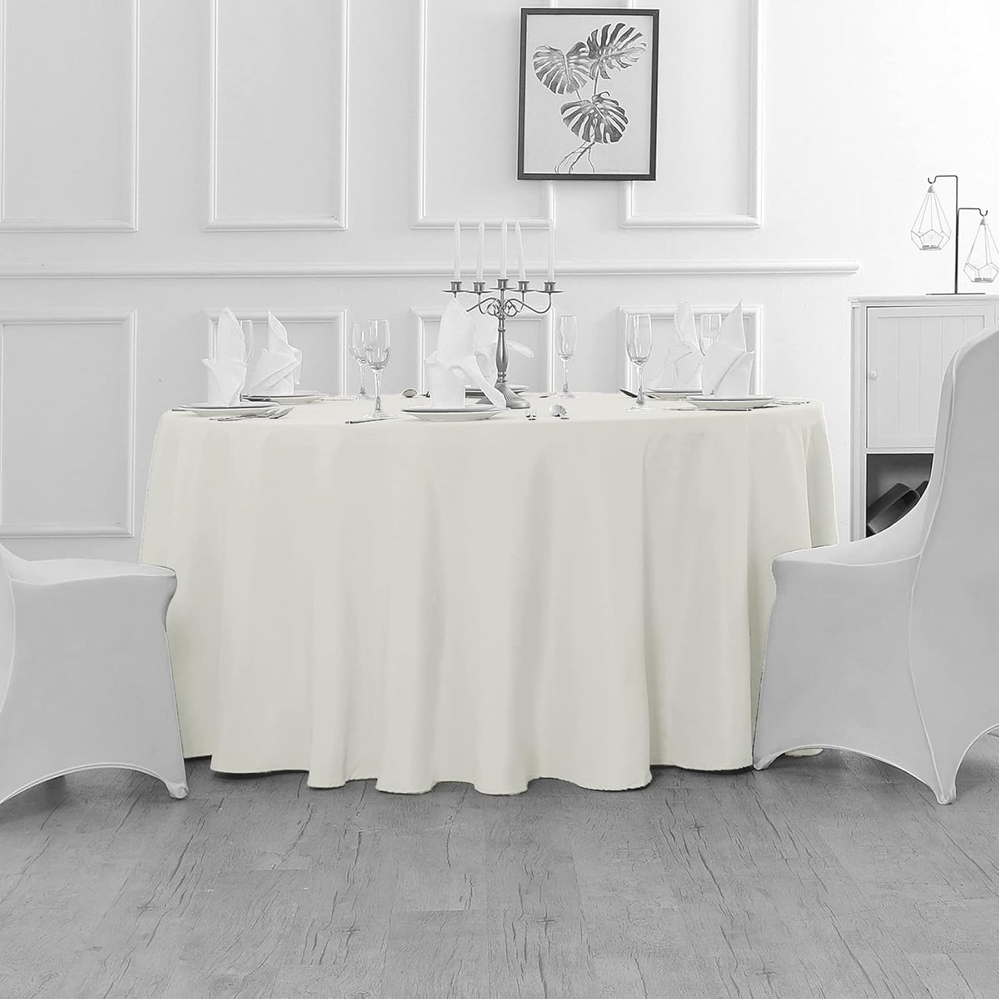 Fokitut 6 Pack Round Tablecloth, 120 Inch, Stain Resistant and Wrinkle Polyester Table Cloth, Fabric Table Cover for Kitchen Dining, Wedding, Party, Holiday Dinner-Ivory
