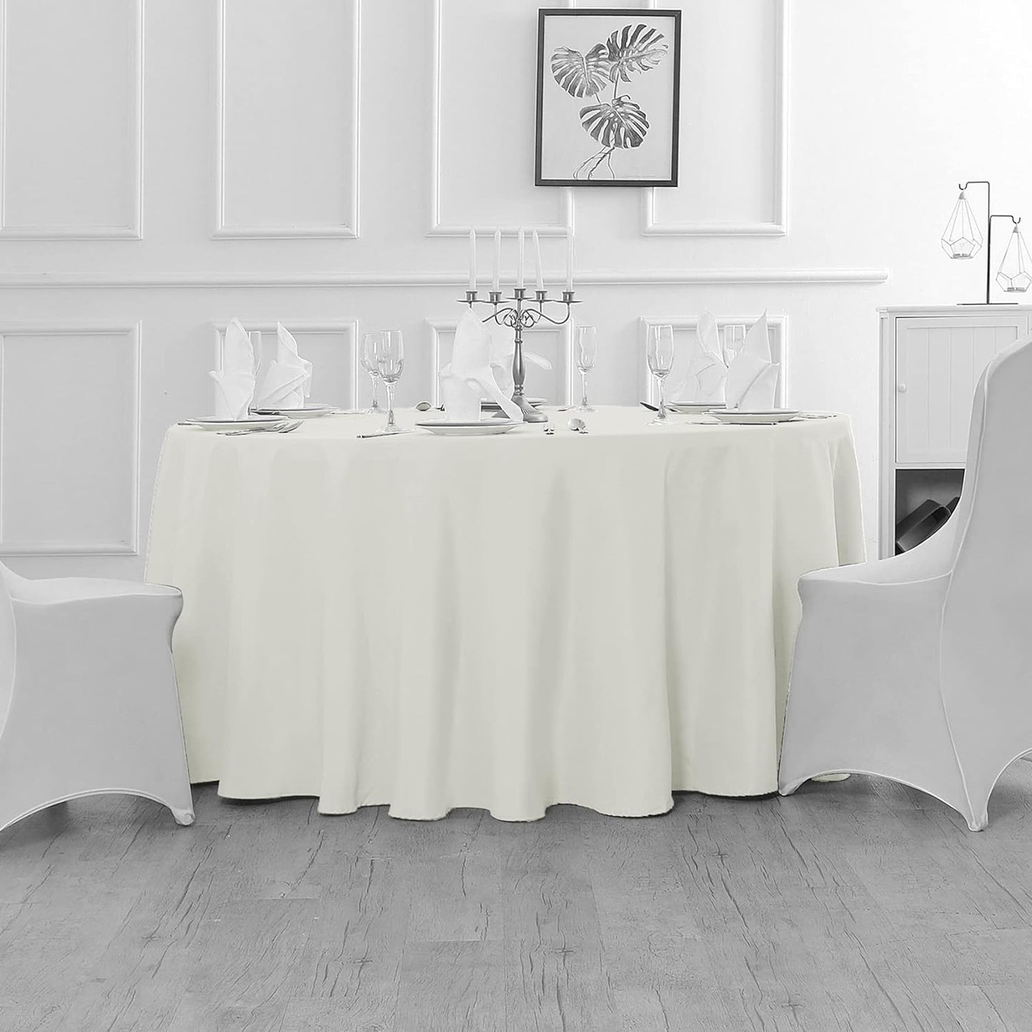Fokitut 6 Pack Waterproof Round Tablecloth, 90 Inch, Stain Resistant and Wrinkle Polyester Table Cloth, Fabric Table Cover for Kitchen Dining, Wedding, Party, Holiday Dinner-Ivory