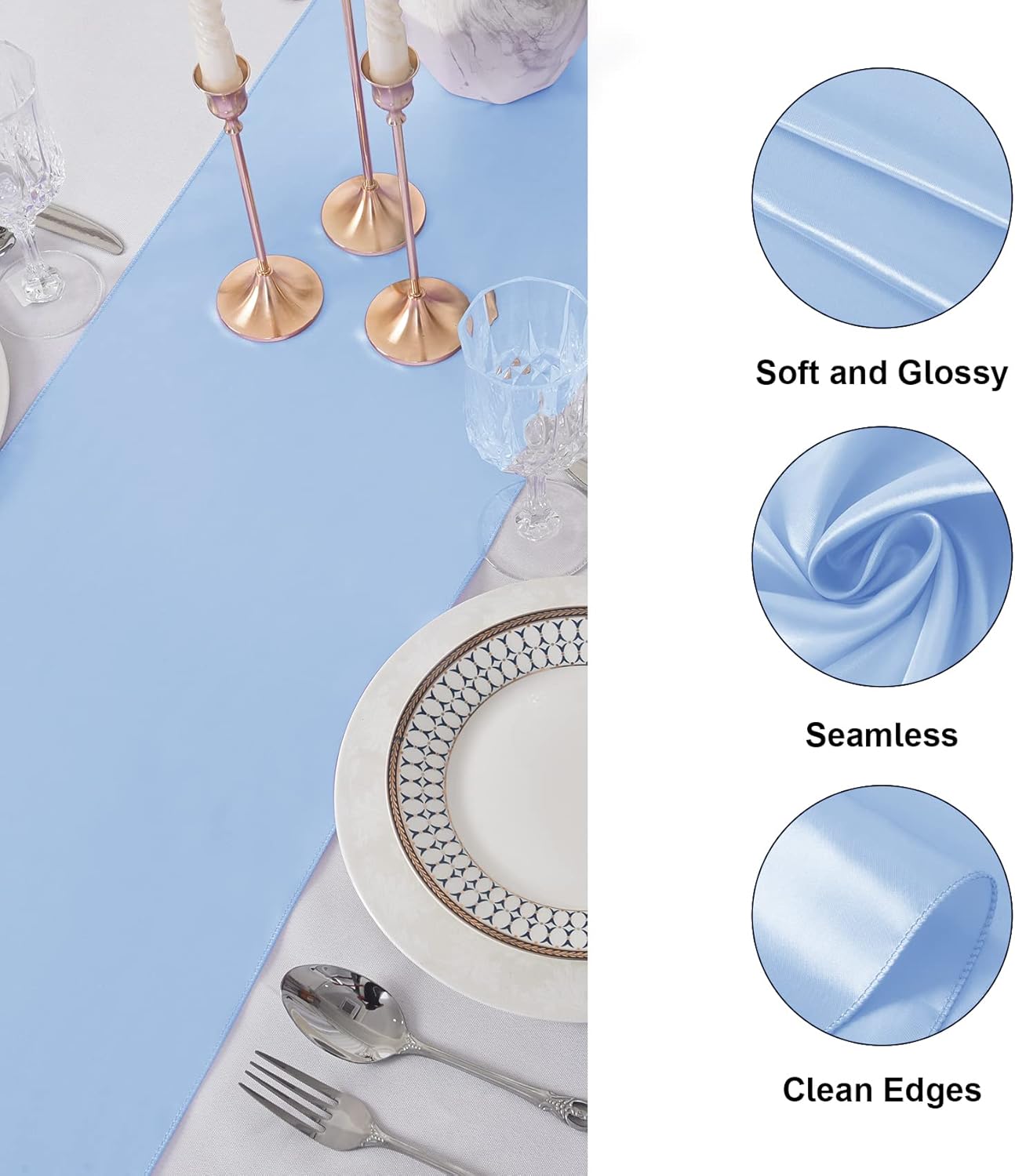 6Pack Table Runner 12 x 108 Inches Satin Silk Table Runner for Wedding, Birthday Party, Banquets, Graduations Decoration, fit Rectange and Round Table-Blue Mist