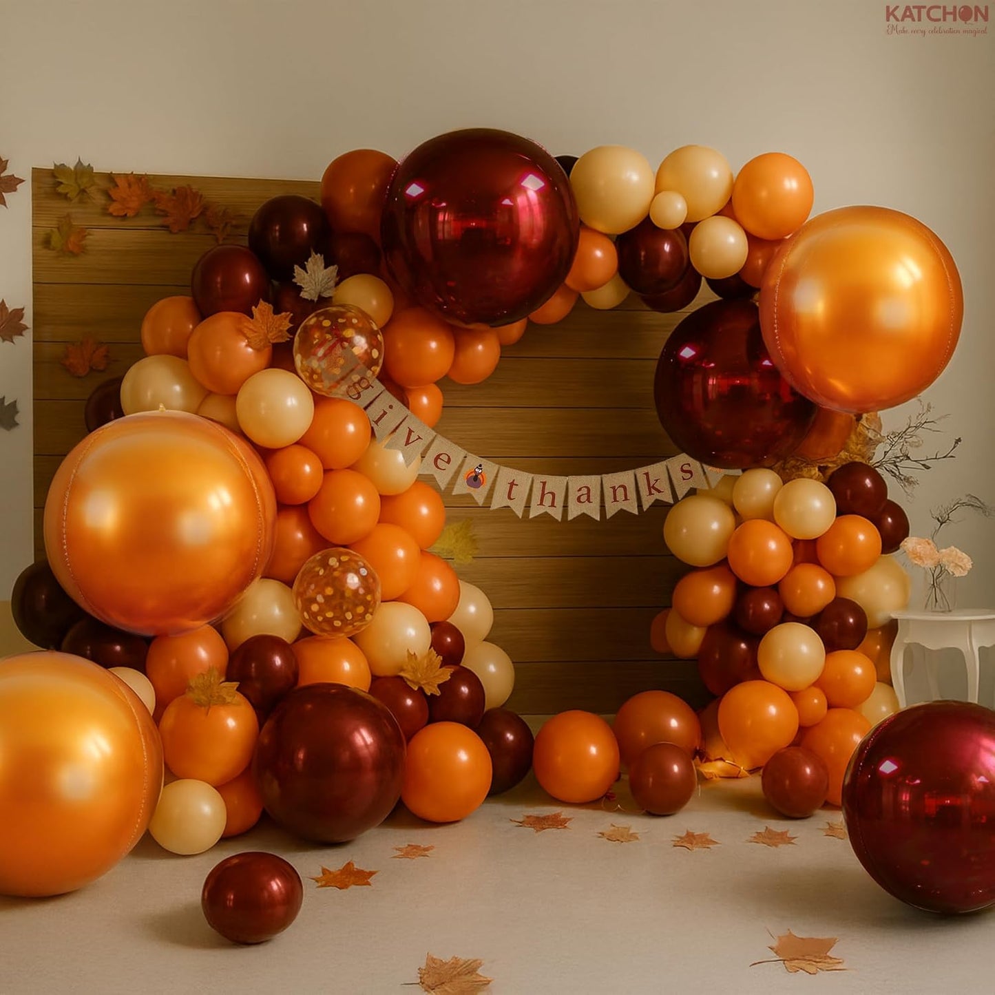 Katchon, Large Metallic Maroon and Orange Foil Balloons -22 Inch-pack of 6 | Fall Decorations For Home | Halloween Decor | Thanksgiving Decorations | 4D Foil balloons,Orange and red Party Decorations