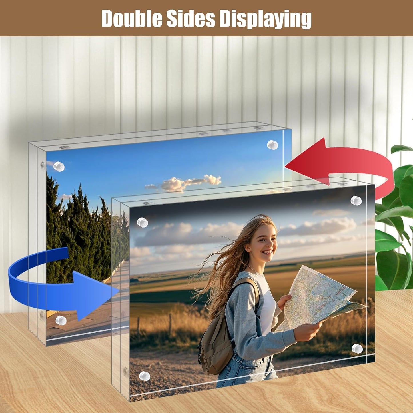 Egofine Acrylic Frames 4 Pack, 4x6 and 5x7 Combinations, 20mm Thicker Frameless Clear Picture Frames, Double Sided Magnetic Picture Frames, Free Standing Desktop Display