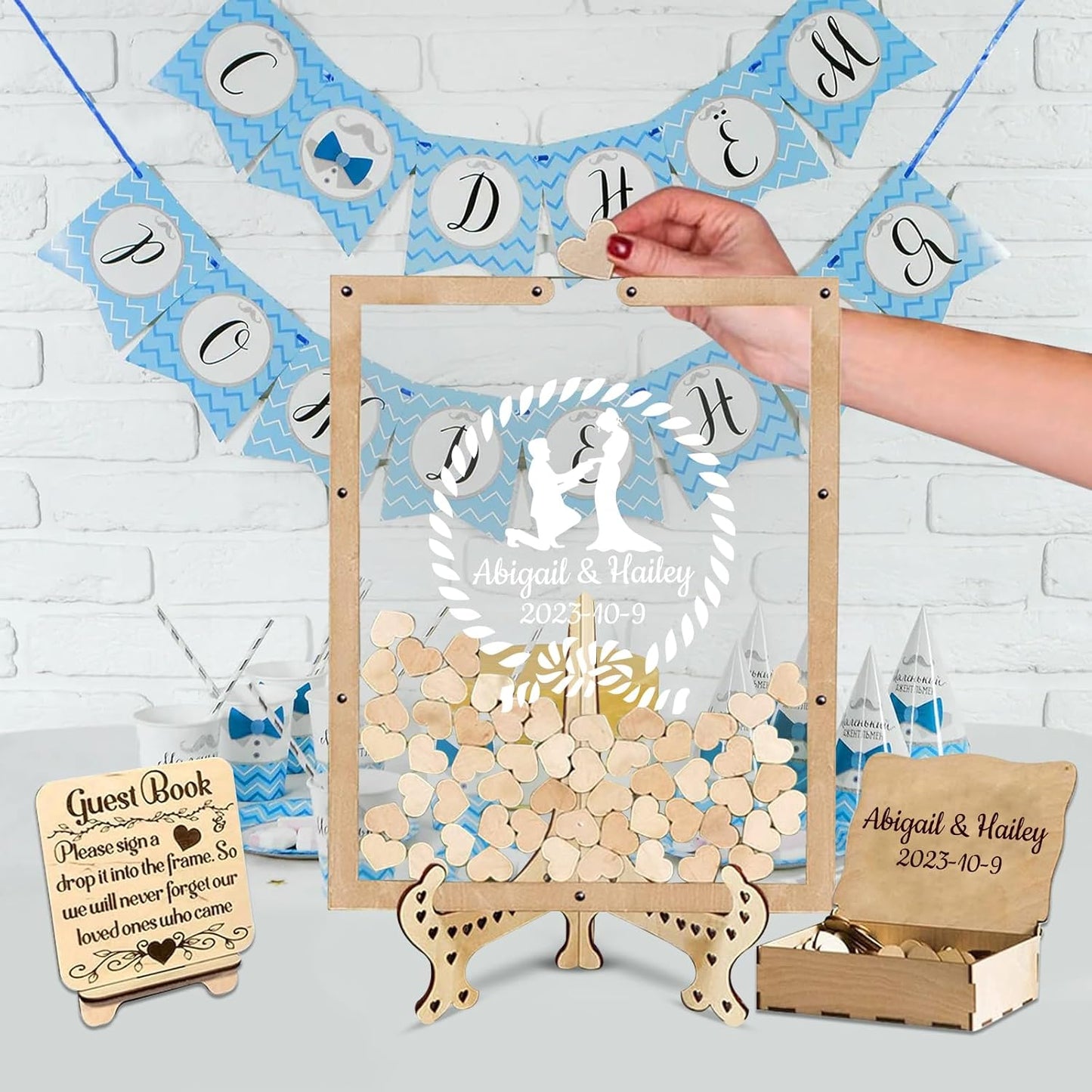 Personalized Wedding Guest Book Alternative Custom Name & Date Guestbook Sign Customized Guest Book Drop Box Decor for Wedding Anniversary Party Birthday(Style 1)