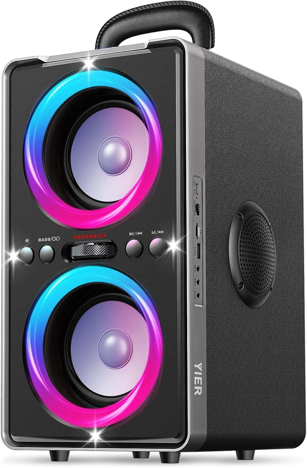 Bluetooth Speaker, 200W(Peak) Loud Stereo with Deep Bass, 20H Playtime, TWS, 30W Fast Charging, Portable Handle, Wireless Large Boombox with LED Light for Party Outdoor Backyard Beach