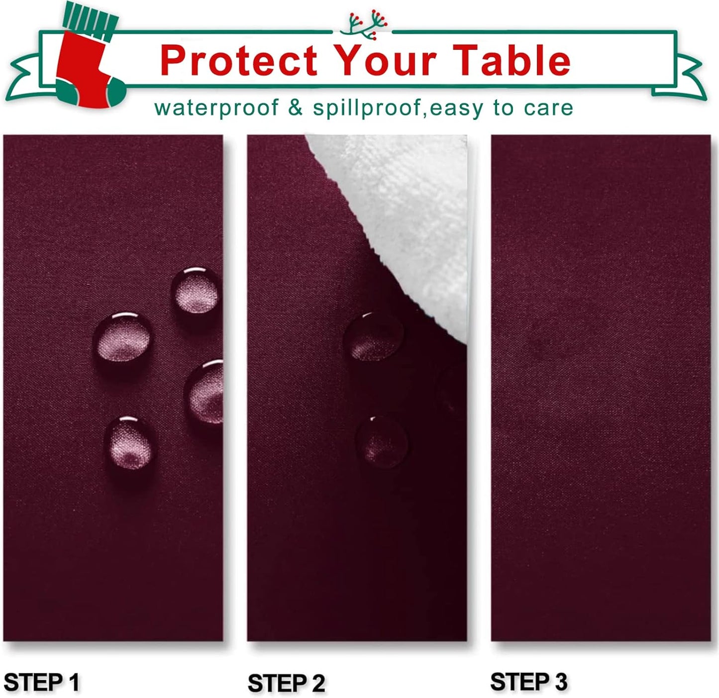 Hiasan Burgundy Tablecloth for Rectangle Tables - Waterproof and Spillproof Washable Fabric Table Cloth for Dining Room Kitchen Party, 60 x 120 Inch