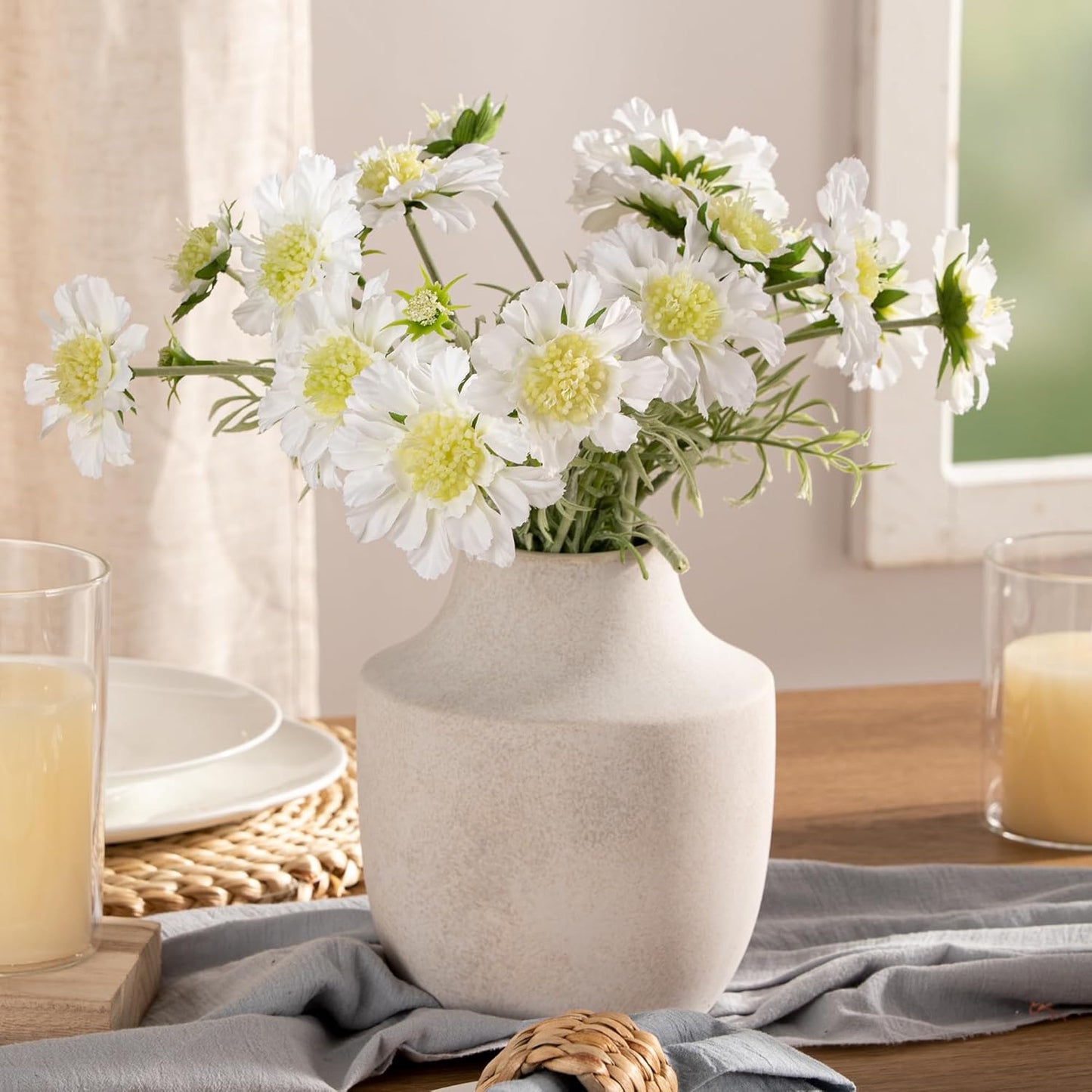 Mitt&Ditt Ceramic Flower Vase, 7.5 inch Off-White Farmhouse Rustic Vase, Handcrafted Weathered Pottery Vases, Small Flower Terracotta Vases for Home Decor, Living Room, Table, Shelf