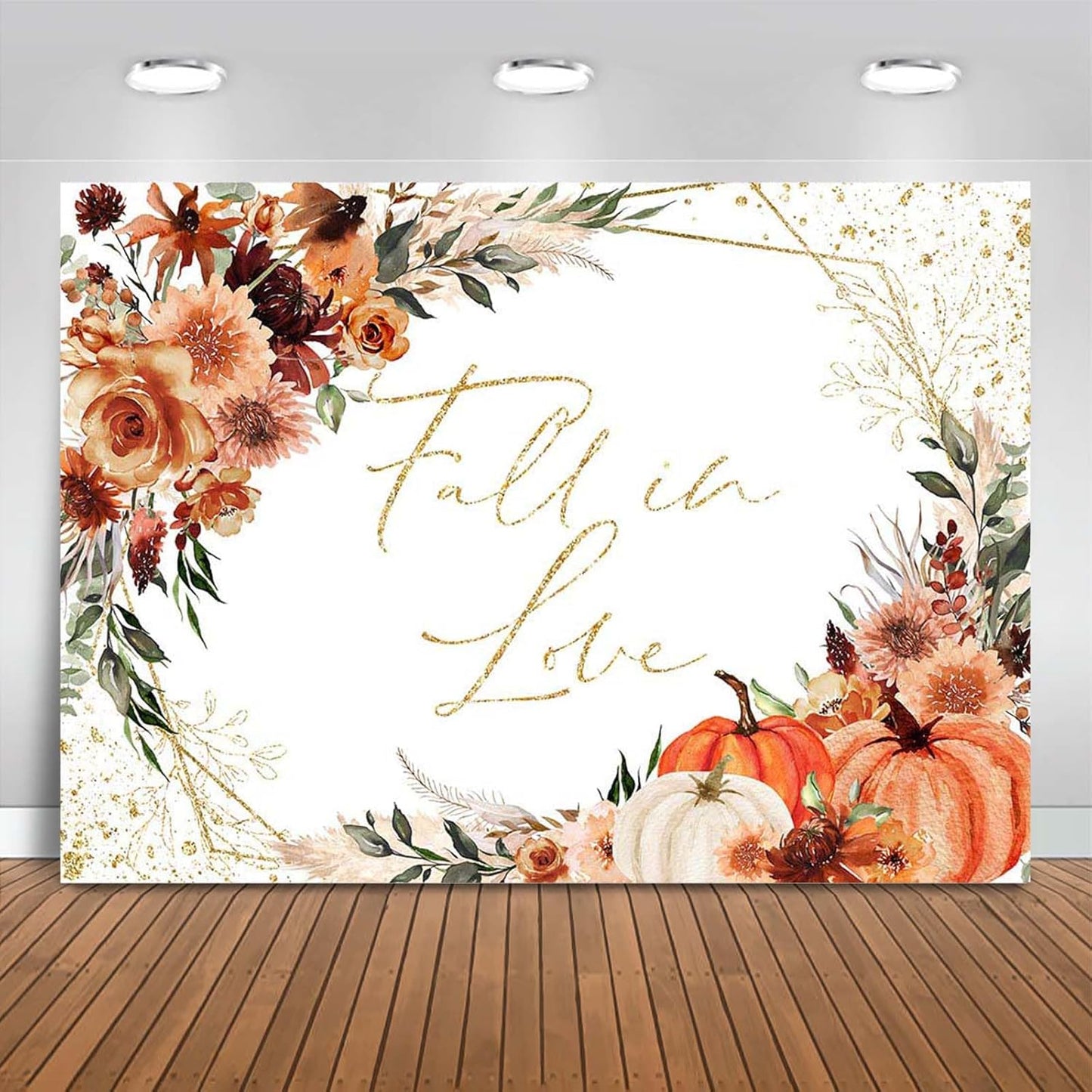 Mocsicka Fall in Love Bridal Shower Backdrop Boho Autumn Leaves Pumpkin Briddal Shower Party Decorations Terracotta Fall Wedding Photography Background (White, 7x5ft(82''x60''))