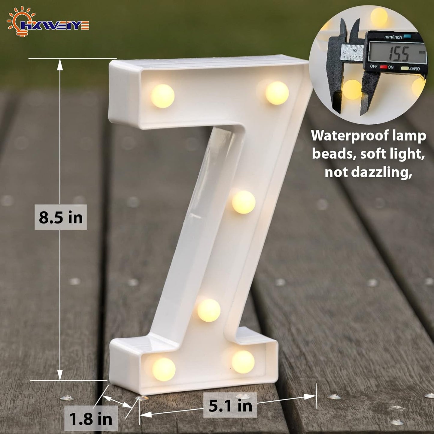 HXWEIYE Marquee Light Up Numbers-7, Led Large Numbers Letters Sign 26 Alphabet and 10 Number for Party Décor, Light Up Letters Battery Powered Warm White Christmas Decoration Numbers Light