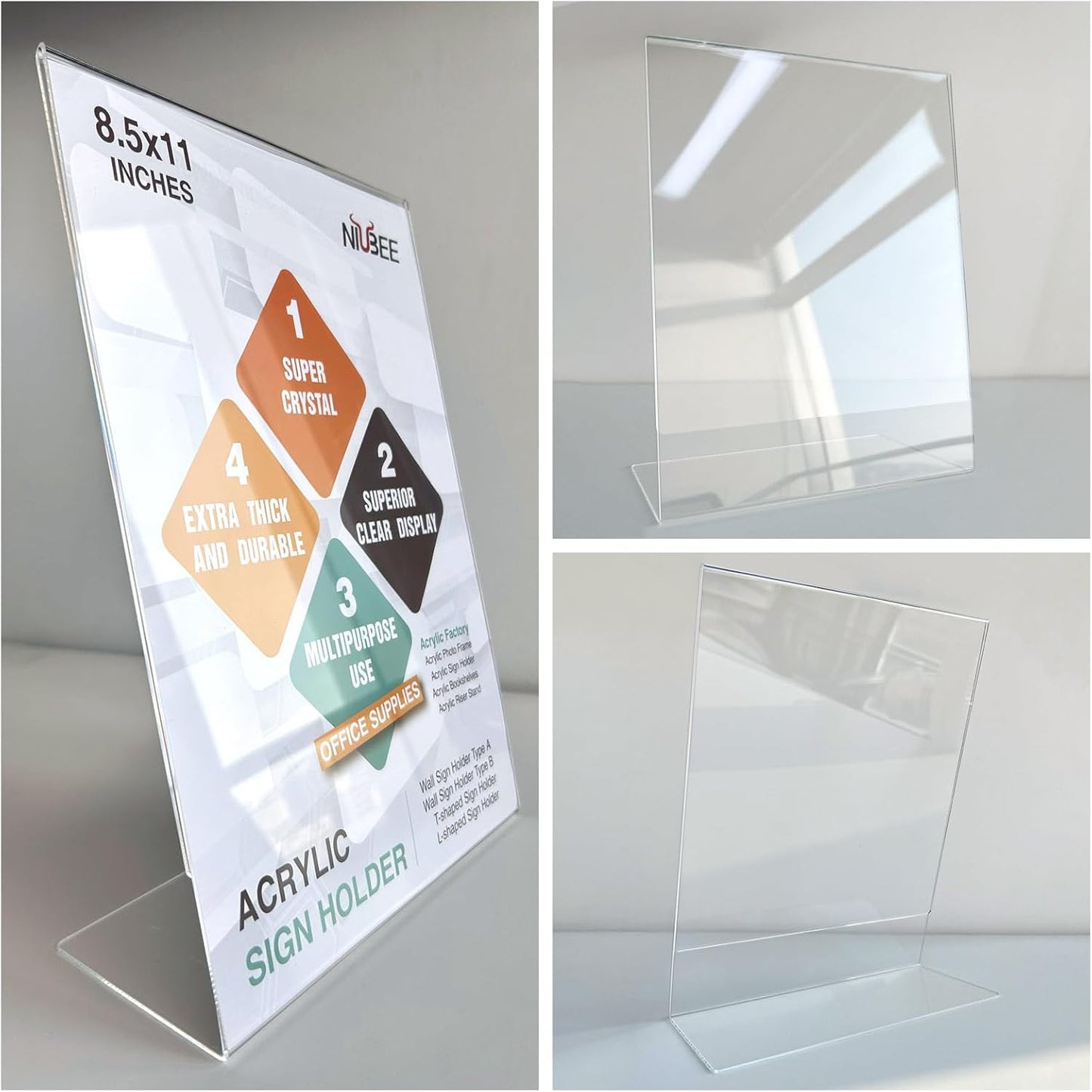 NIUBEE 24 Pack Acrylic Sign Holder 8.5 x 11 Inches Slanted Back, Clear Plastic Sign Holder Paper Display Table Stand for Office, Store, Restaurant