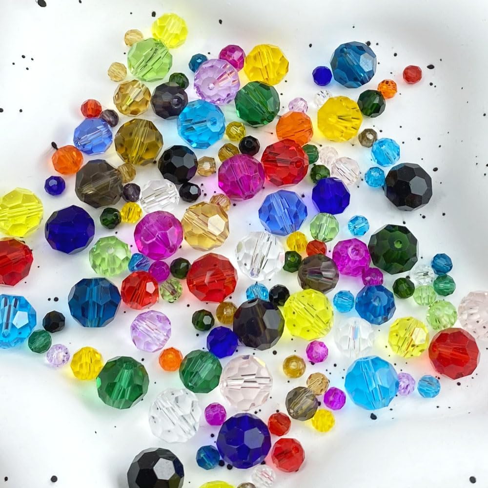 100 PCS 8mm Crystal Glass Beads Round Multiple Faceted Loose Spacer Glass Beads for DIY Handcrafte Bracelet Necklace Earring Jewelry Making(Pink)