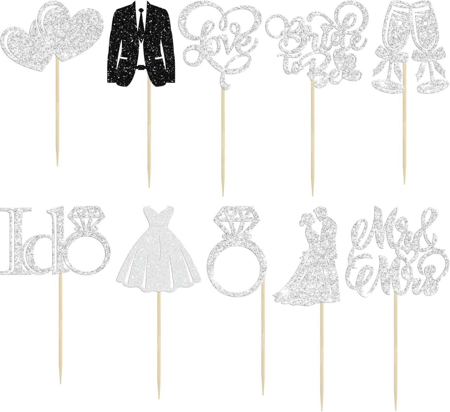 Gyufise 30Pcs Bride to Be Cupcake Toppers Glitter Diamond Ring I Do Love Cupcake Picks Miss to Mrs Bridal Shower Wedding Engagement Bachelorette Cake Decoration Silver