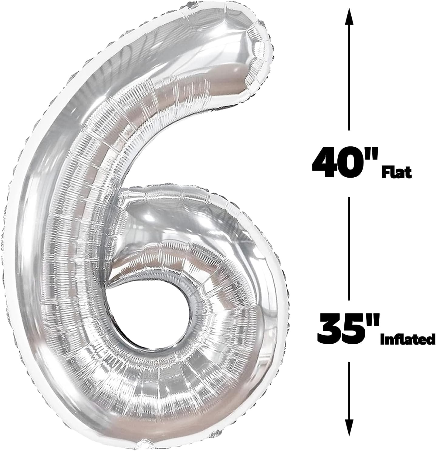 40 Inch Silver Mylar Foil Number 6 Birthday Balloon, Digital Balloons for 6 16 Boy Girl Party Decorations Supplies, Big Helium Balloon Numbers for 26 36 46 60 Men Women Anniversary