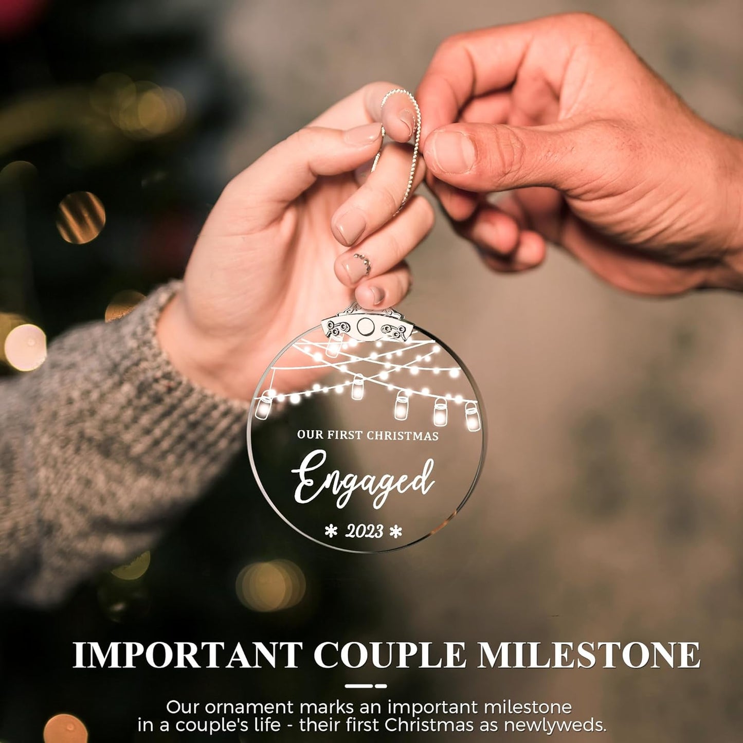 Our First Christmas 'Engaged' Ornament - Engagement & Wedding Gift, Glass Bridal Shower Ornament for Couples