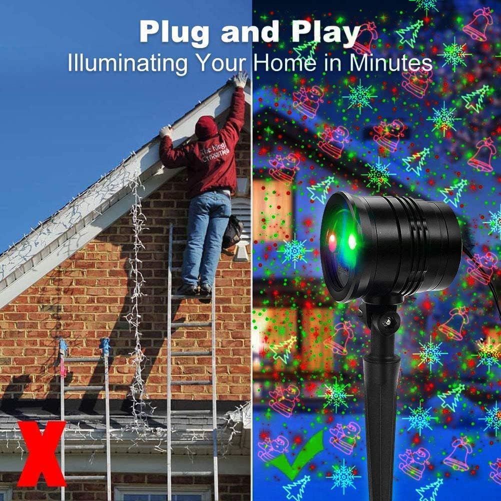 Christmas Projector Lights Outdoor, Led Christmas Laser Lights Landscape Spotlight Red and Green Star Show with Remote Control,Indoor Outdoor Holiday Decoration for Party Garden Wall Decoration