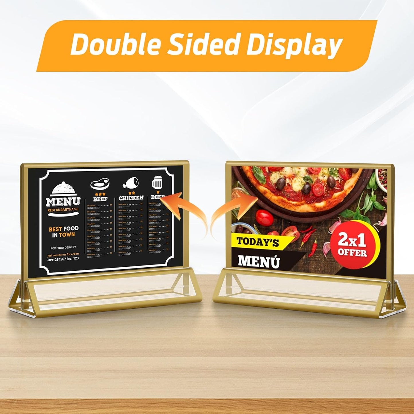 Smarpau 6x4 Gold Acrylic Sign Holder, 16 Pack Wedding Table Number Holders with Horizontal Stand, Double Sided Photo Picture Frames Stands, Flyer Stand, Paper Display Stand for Cafe, Restaurant