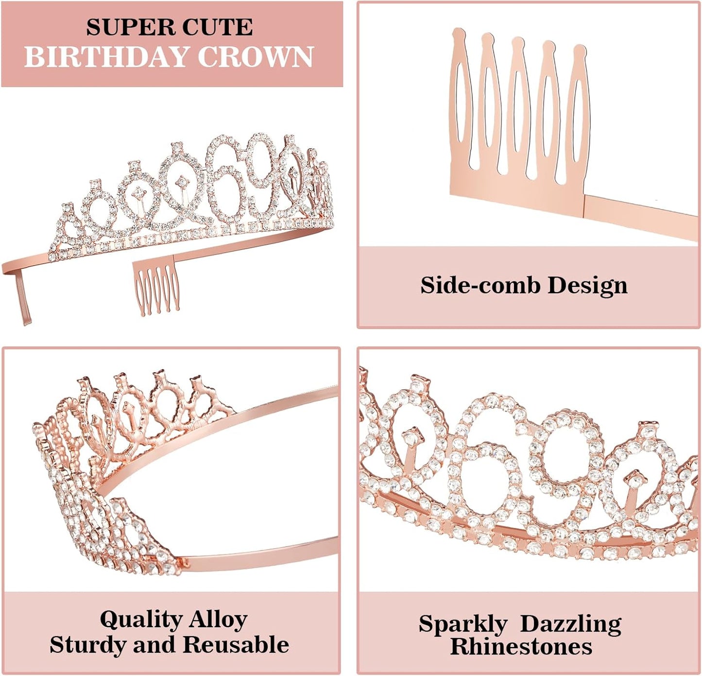 69th Birthday Decorations for Women, Including Birthday Sash, Crown/Tiara, Candles, Cake Topper, 69 Year Old Gifts for Women