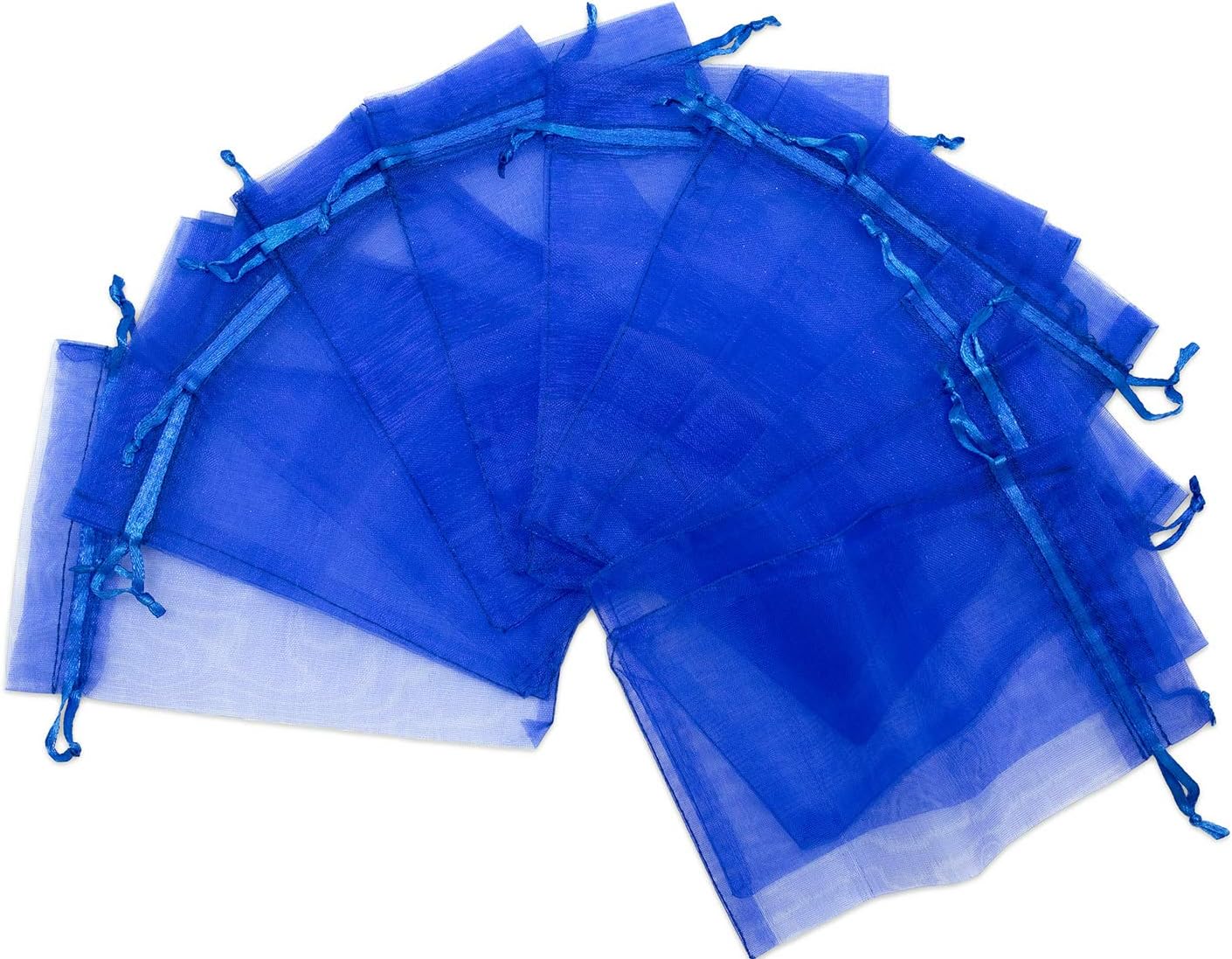 TheDisplayGuys 100-Pack 3x4 Royal Blue Sheer Organza Gift Bags with Drawstring, Jewelry Candy Treat Wedding Party Favors Mesh Pouch