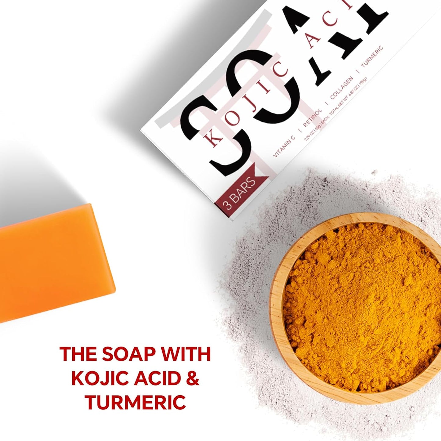 Kojic Acid Soap, Turmeric Soap Bar for Dark Spots, Fresh Citurs Scent, Gentle for Face and Body Wash with Vitamin C, Shea Butter, Retinol, Olive Oil, Collagen (3 PACK)