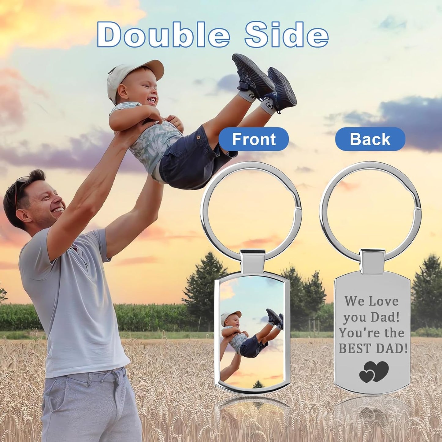 Double Side Custom Keychain with Picture Personalized Engraving Photo Text Customized Gifts for Men Women