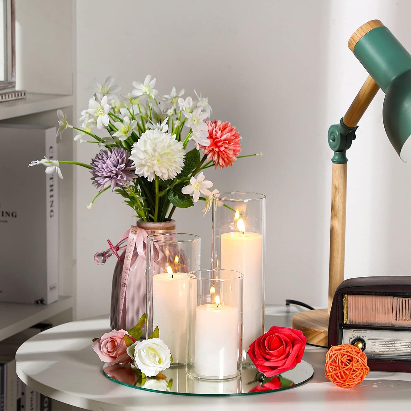 Thin Glass Cylinder Vases 2.5''/3.3'' Diameter 2mm Wall Thickness Clear Flowers Vase Hurricane Floating Candles Holders for Table Centerpieces Wedding Decor(3.3'' X 5.9'',7.9'',9.8'',6 Pcs)