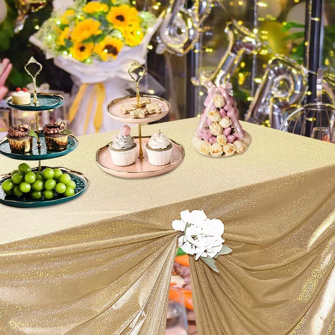 Fitable Sequin Tablecloth for Parties 60x60 Inch - Sparkle Glitter Table Cloth Laser Square Overlay for Wedding Baby Shower Ceremony Birthday Holiday Banquet Decor, Khaki