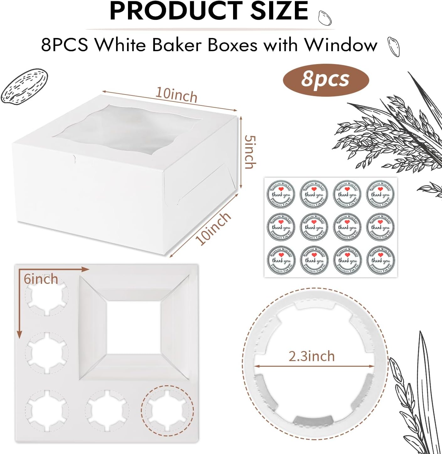 JCD 8 Packs 1+5 Cupcake Box Combo with Clear Window,1 small Cake and 5 Cupcakes Box with insert and Stickers, for Family Birthday Party Mother's day (1+5/8pcs)