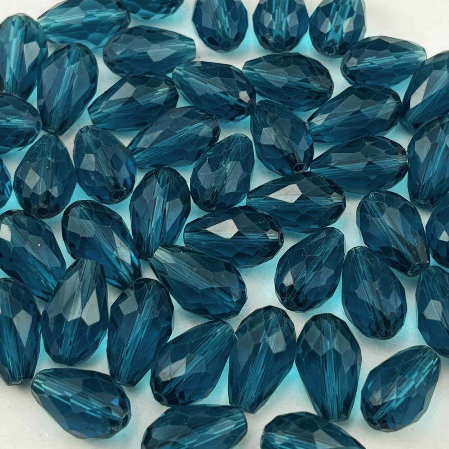 130pcs 6x8mm Teardrop Crystal Glass Beads for Jewelry Making, Faceted Vertical Hole Teardrop Glass Spacer Beads for Wind Chimes Bracelet Earring Necklace DIY Craft(Peacock Blue)