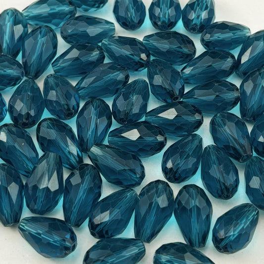 100pcs 8x12mm Teardrop Crystal Glass Beads for Jewelry Making, Faceted Vertical Hole Teardrop Glass Spacer Beads for Wind Chimes Bracelet Earring Necklace DIY Craft(Peacock Blue)