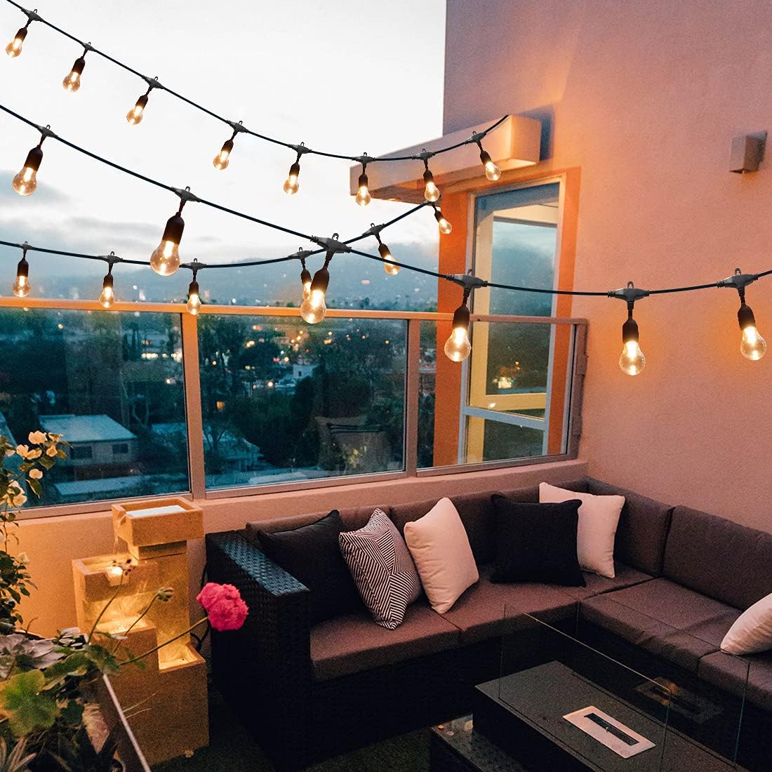96FT Solar Outdoor String Lights, 30 Shatterproof Edison Bulbs, Dimmable Color Changing RGB LED Patio Lights with 2 Remote Controllers. Perfect for Backyard Decorative Lighting